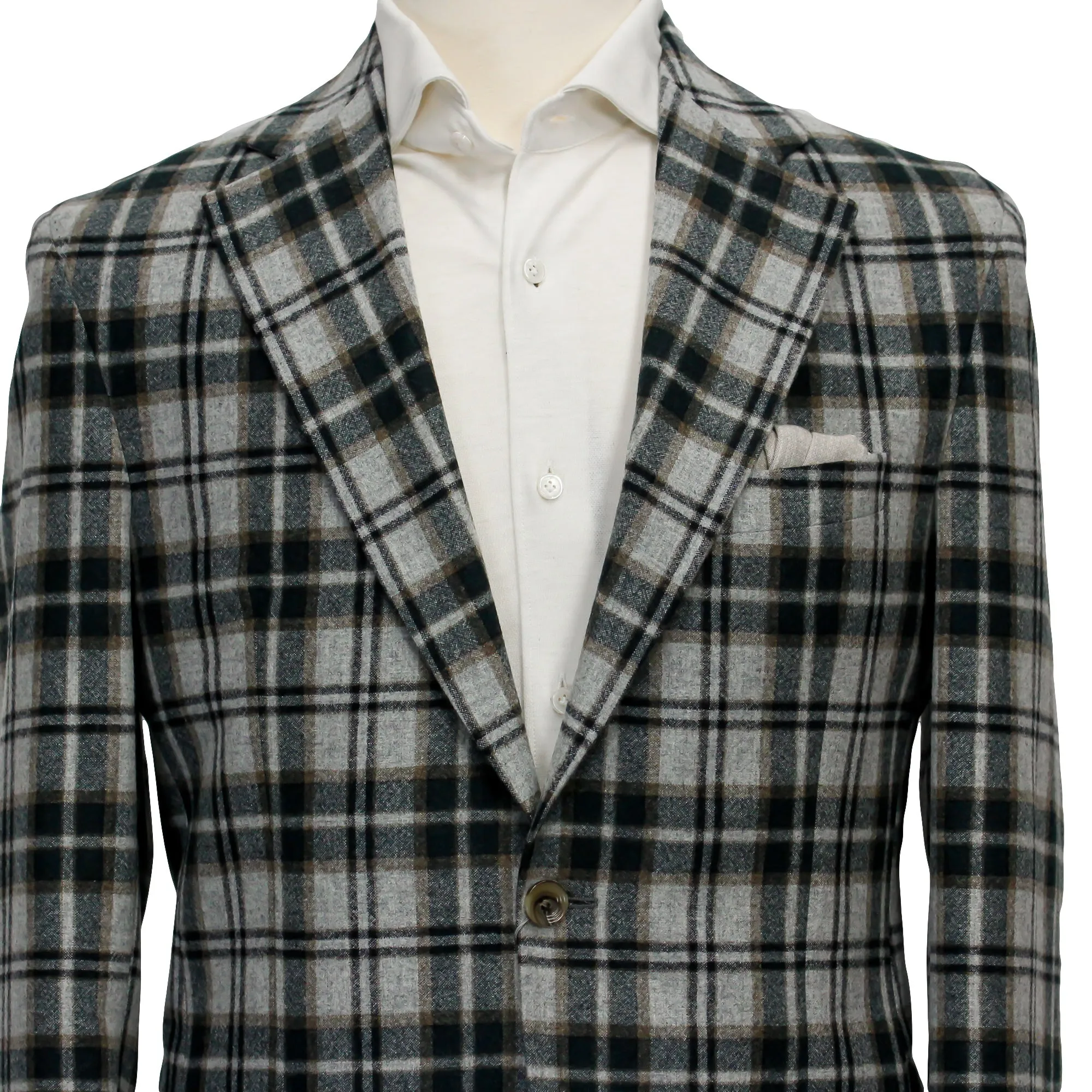 Green and Gray Plaid Check Montana Contemporary Fit Wool Sport Jacket - Jack Victor