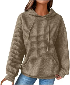 Hoodies for Women Trendy Oversized Waffle Knit Hooded Sweatshirts with Pockets Comfy Fall Sweatshirts Outfits