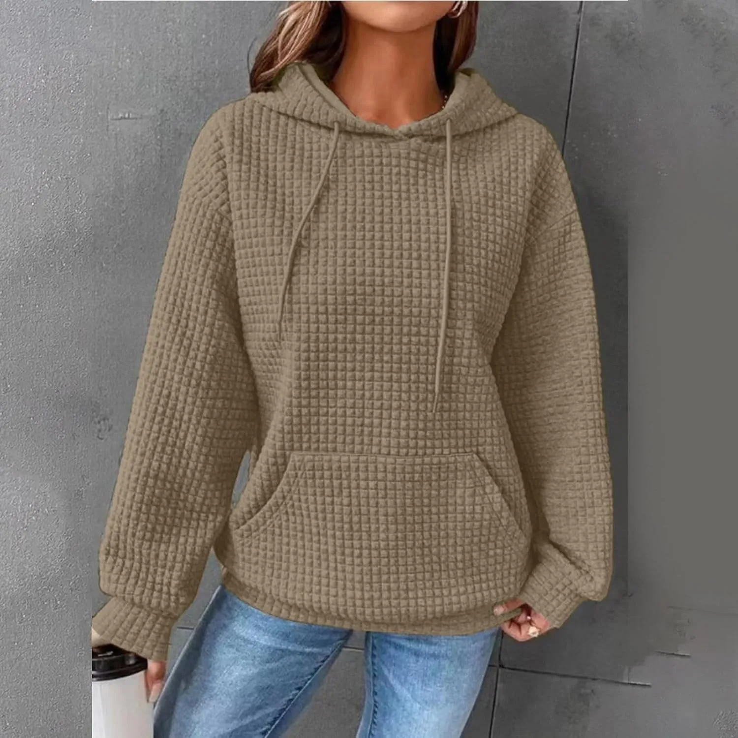Hoodies for Women Trendy Oversized Waffle Knit Hooded Sweatshirts with Pockets Comfy Fall Sweatshirts Outfits