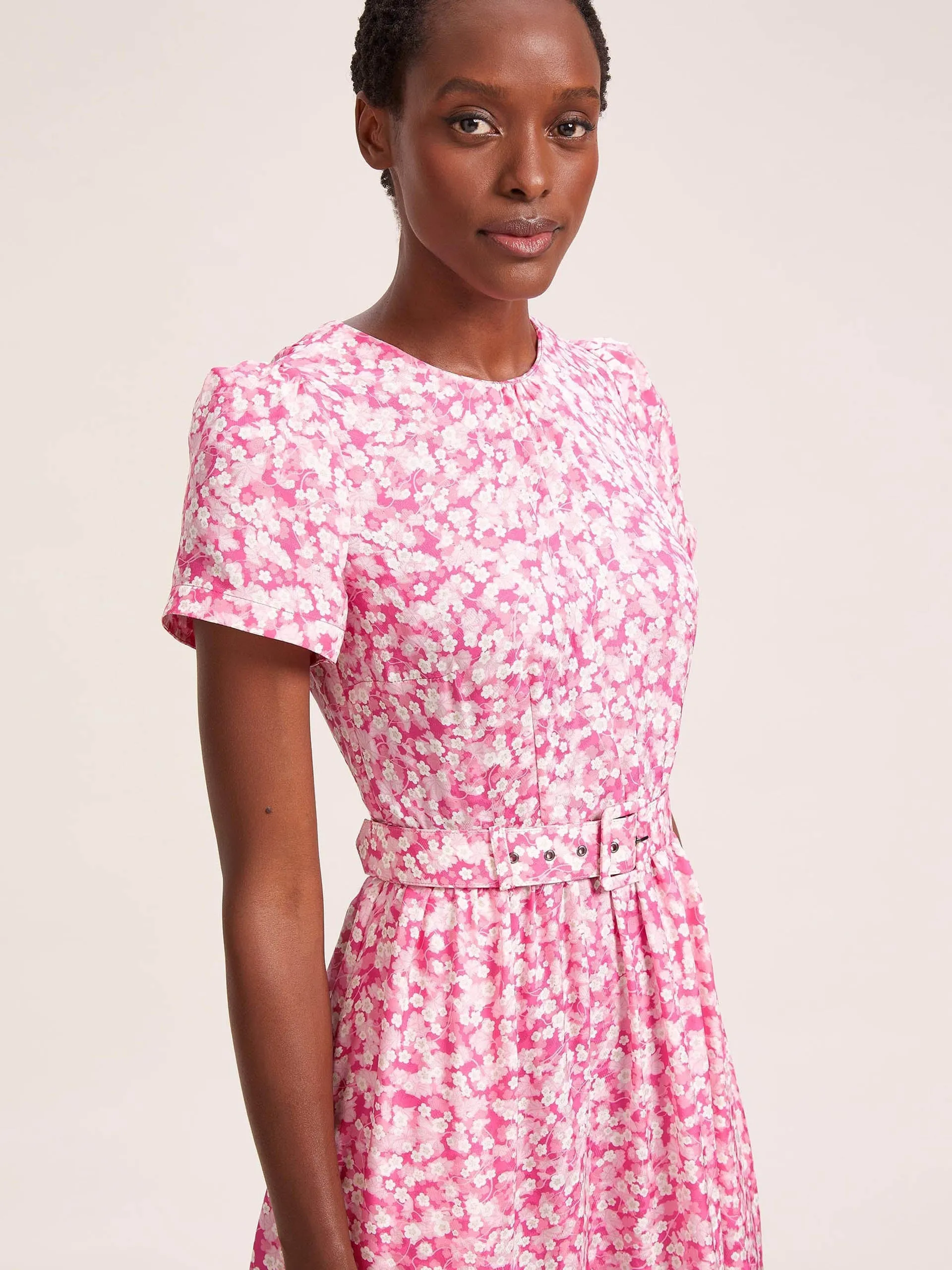 Hot pink blossom print Nina cotton blend maxi dress