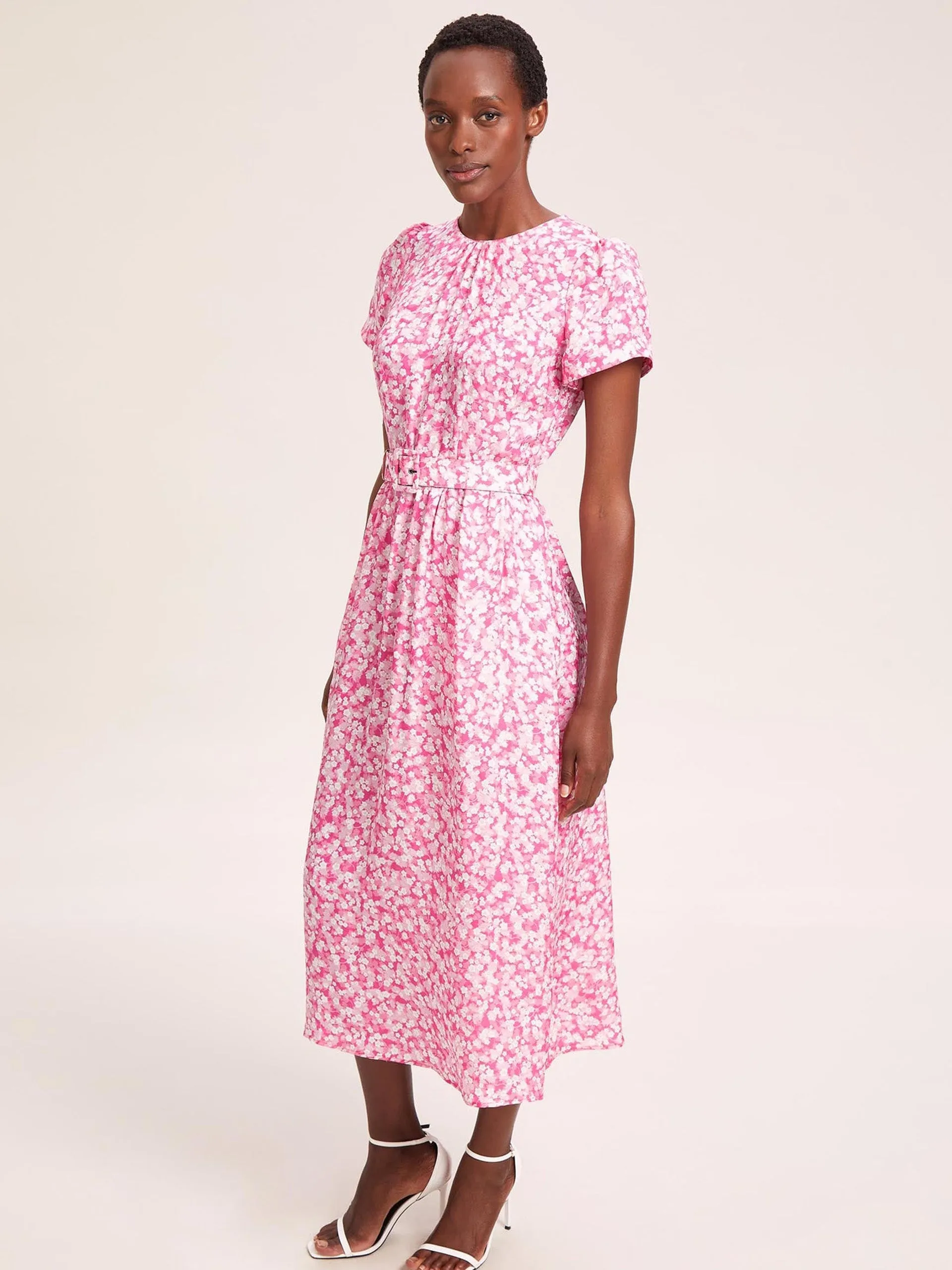 Hot pink blossom print Nina cotton blend maxi dress