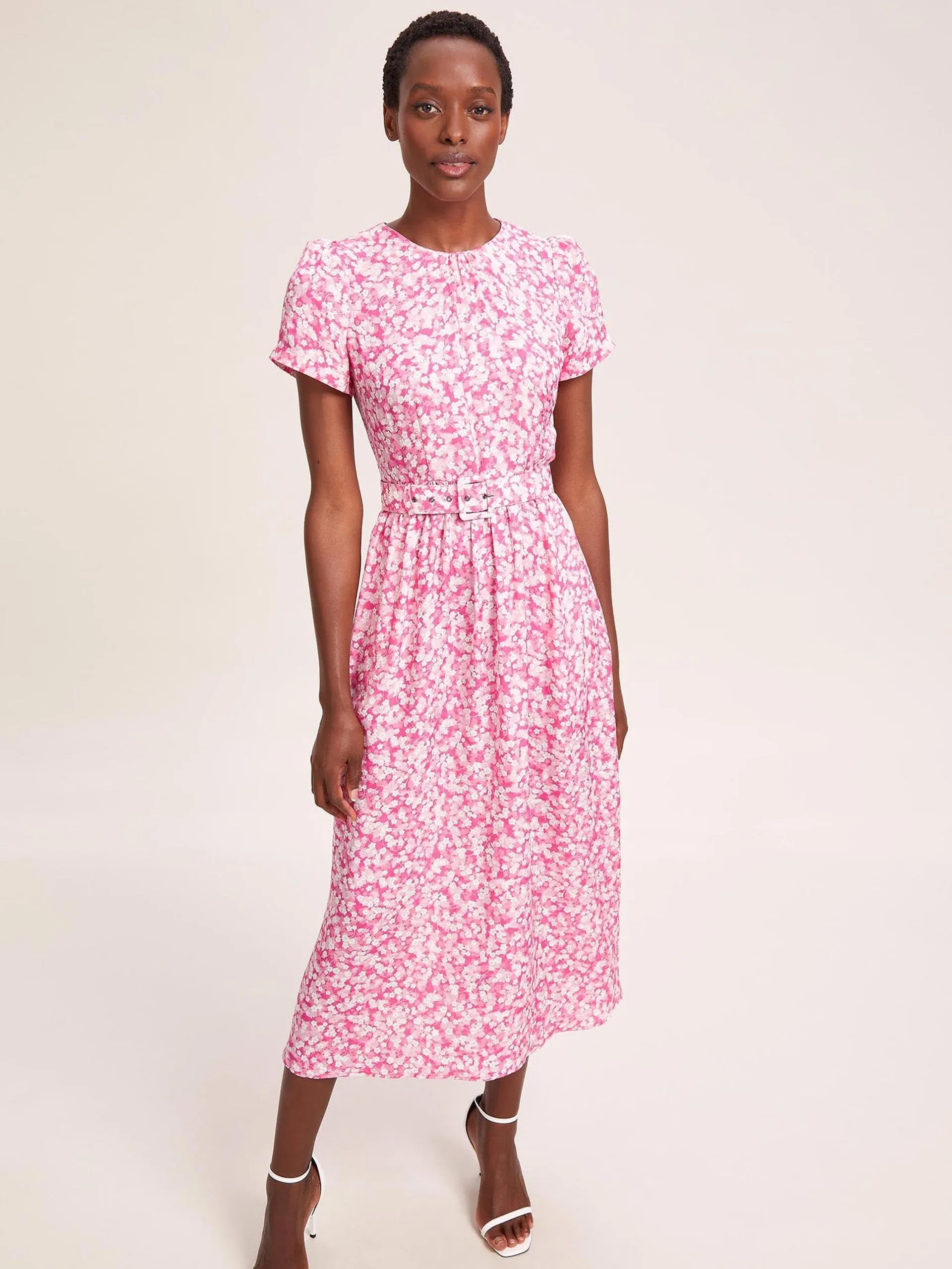 Hot pink blossom print Nina cotton blend maxi dress