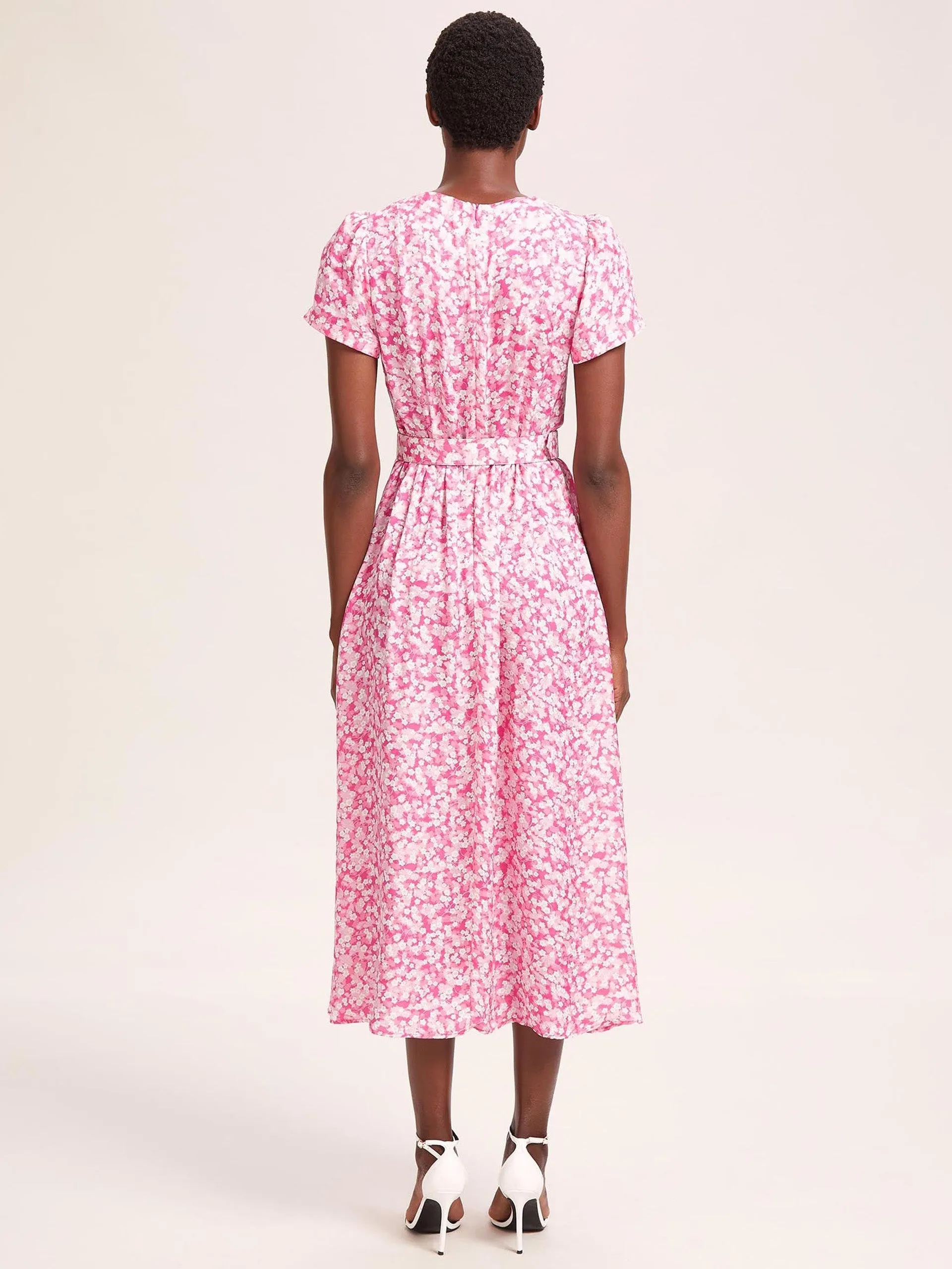 Hot pink blossom print Nina cotton blend maxi dress