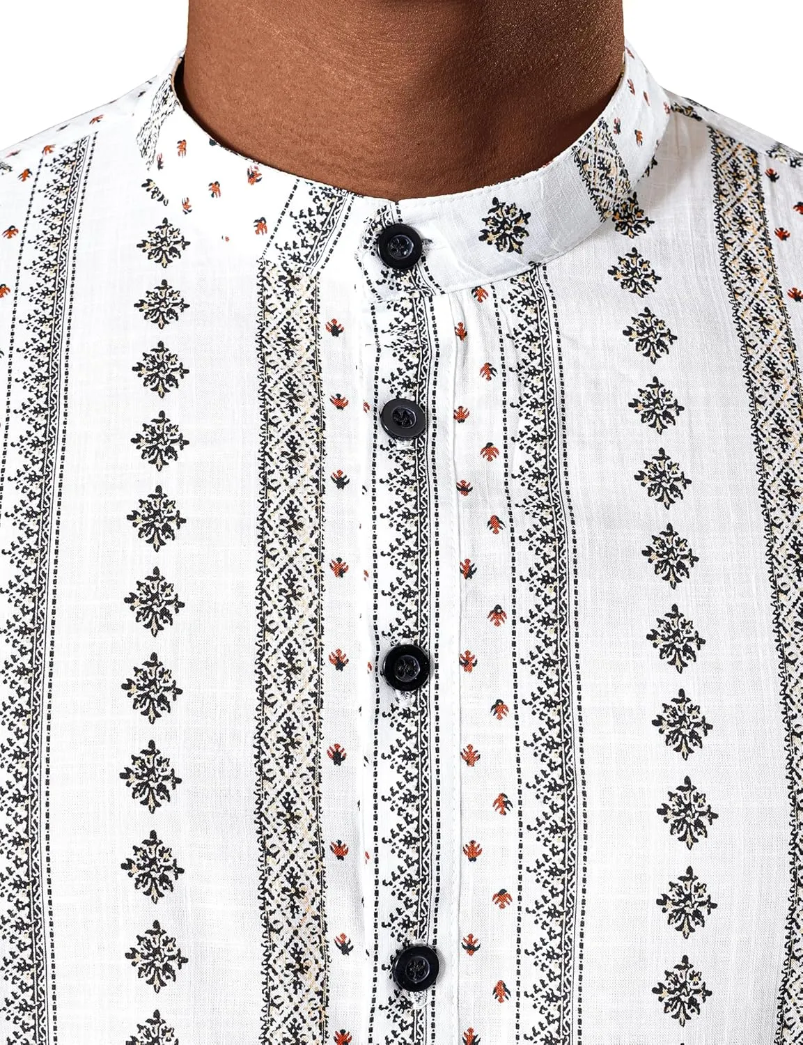 JOGAL Mens Striped Henley Shirt Short Sleeve Traditional African Style Dashiki Shirts