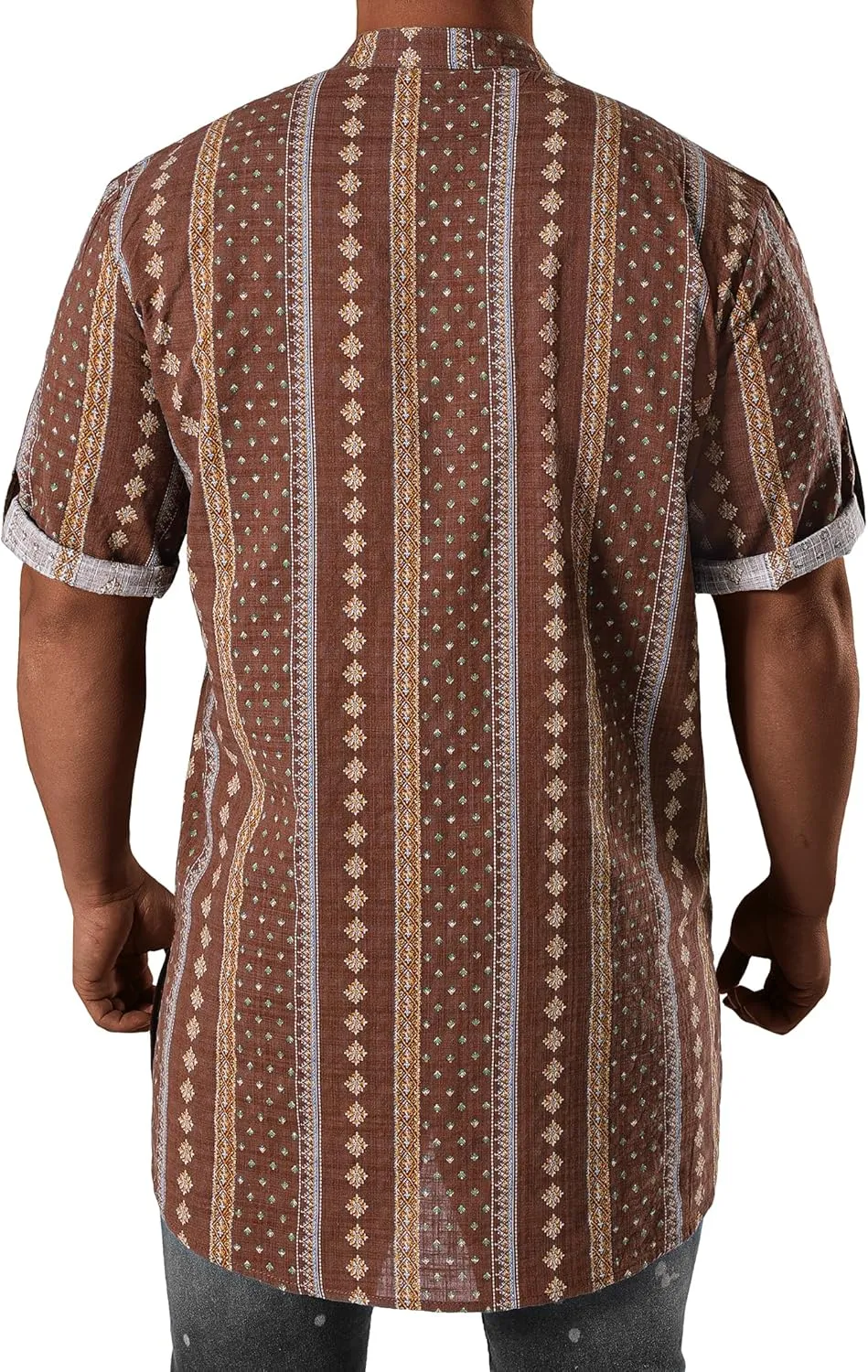 JOGAL Mens Striped Henley Shirt Short Sleeve Traditional African Style Dashiki Shirts