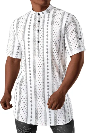 JOGAL Mens Striped Henley Shirt Short Sleeve Traditional African Style Dashiki Shirts