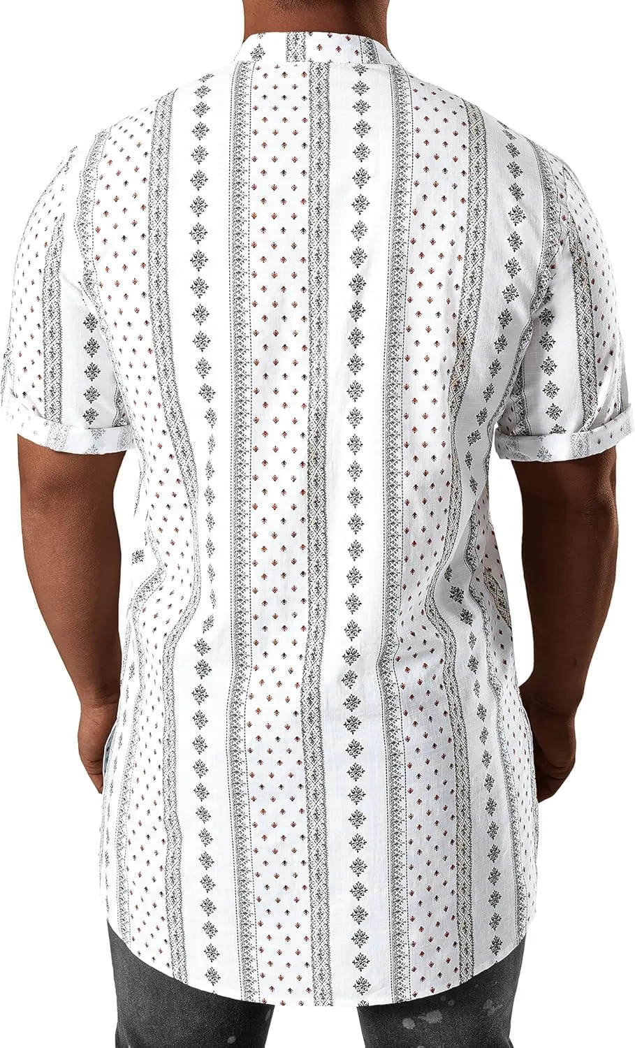 JOGAL Mens Striped Henley Shirt Short Sleeve Traditional African Style Dashiki Shirts
