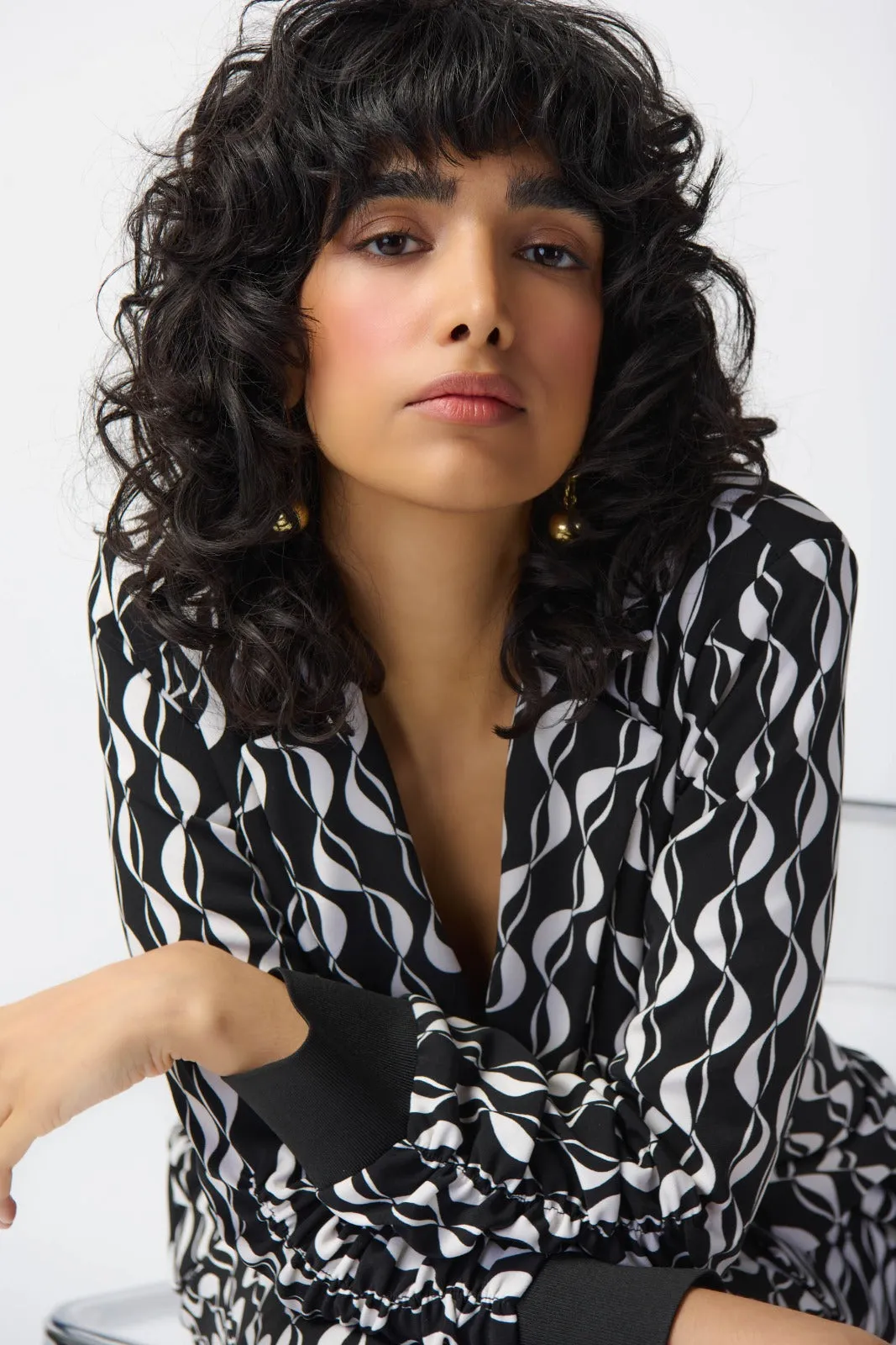 Joseph Ribkoff Black/Moonstone Geometric Print Blazer Style 241147