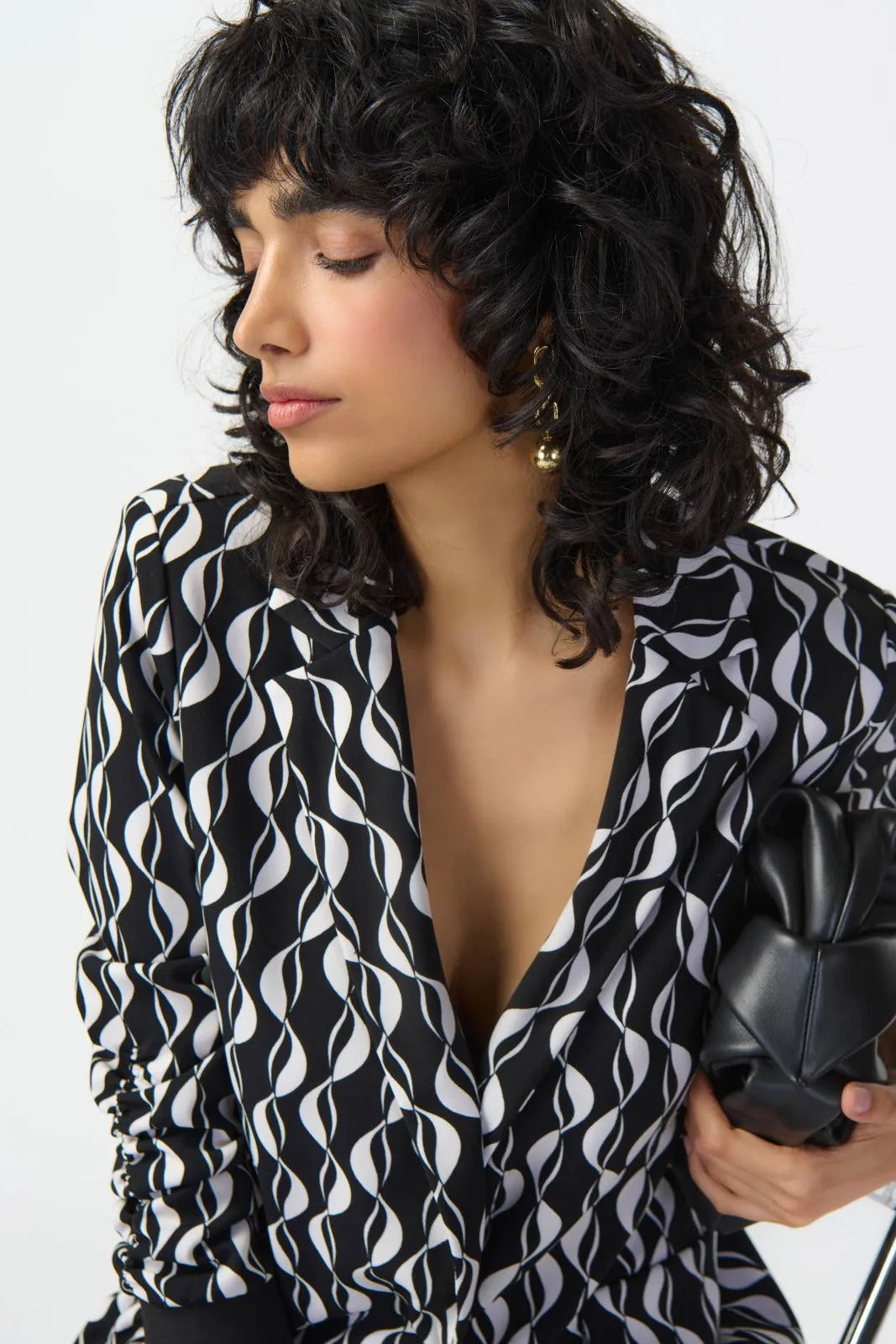 Joseph Ribkoff Black/Moonstone Geometric Print Blazer Style 241147