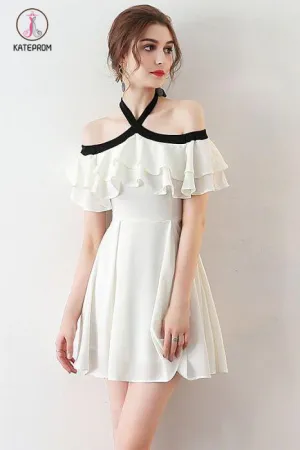 Kateprom Chic Light Ivory Halter Ruffles Chiffon Short Homecoming Dresses,Short Prom Dresses KPH0277