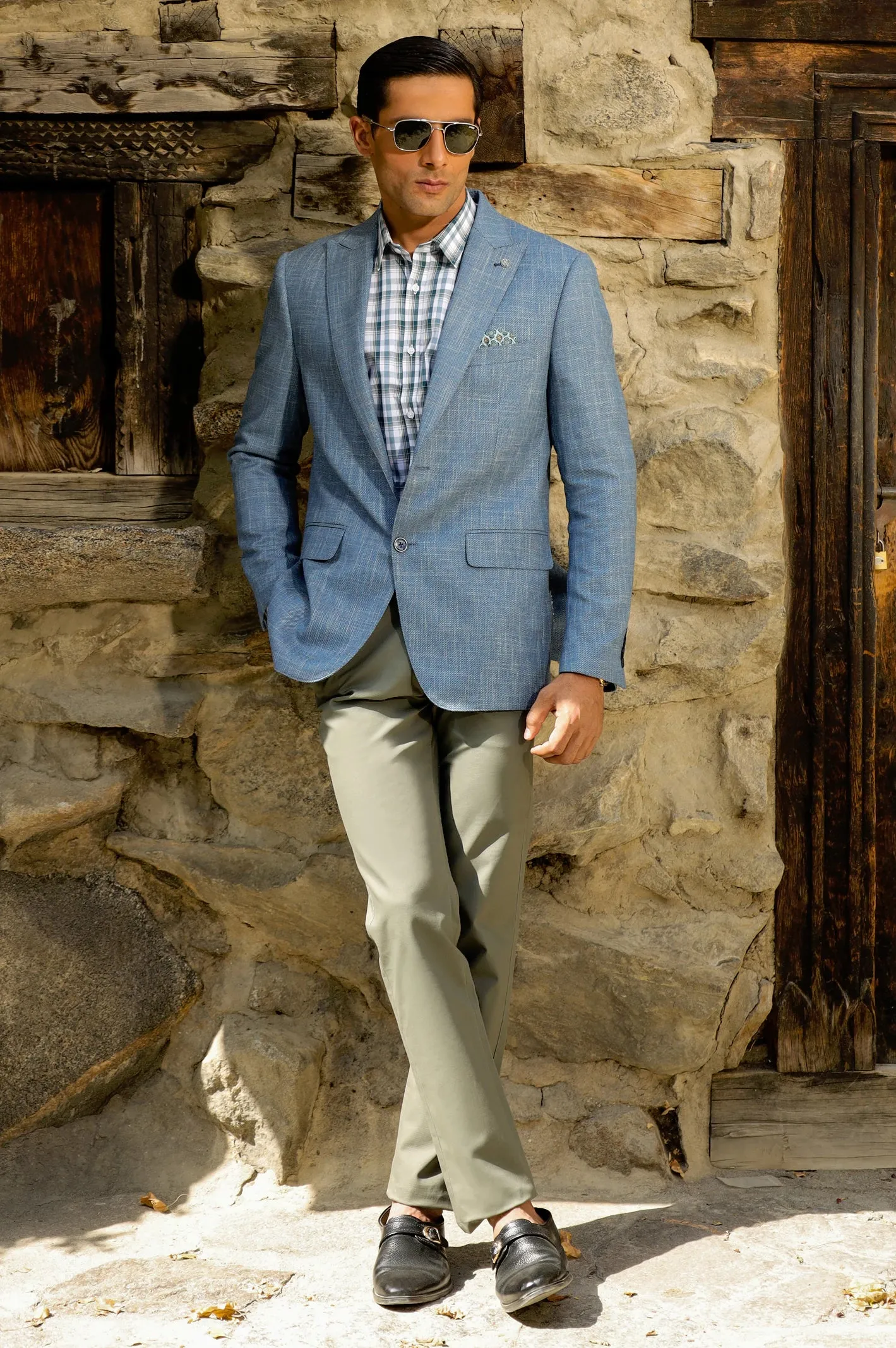 Light Blue Check Blazer for Men