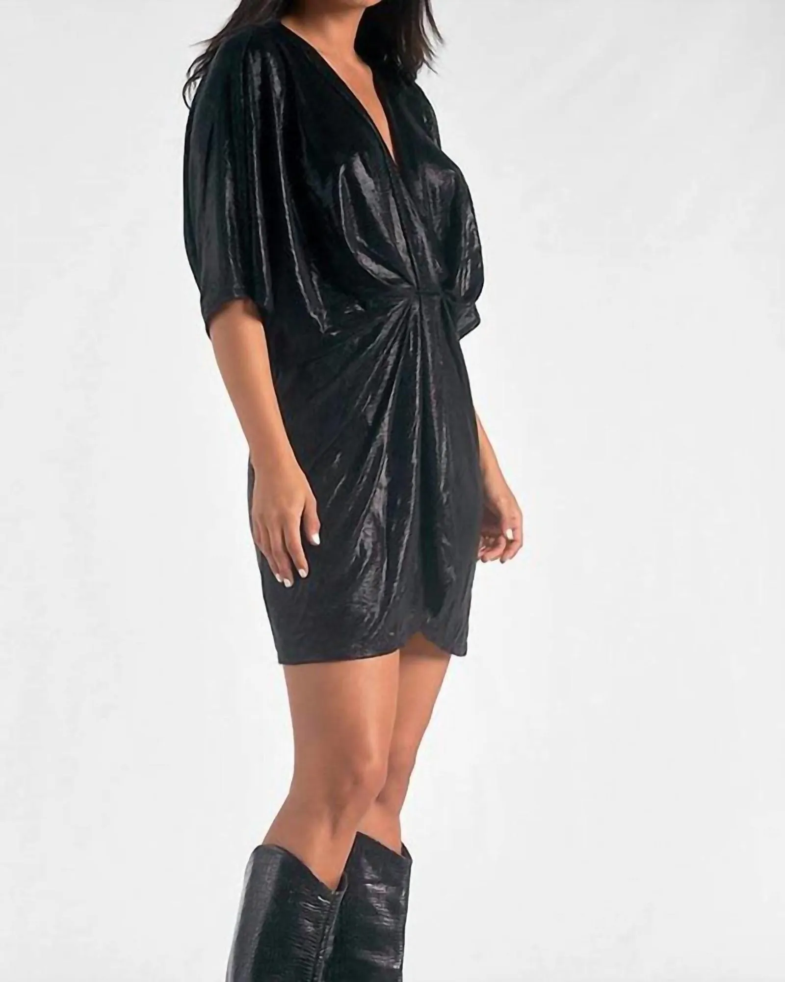 Liquid Metal Dolman Sleeve Dress In Black | Black