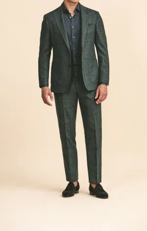 Loro Piana SUMMERTIME Green Tropical Wool, Silk & Linen with Navy Glencheck