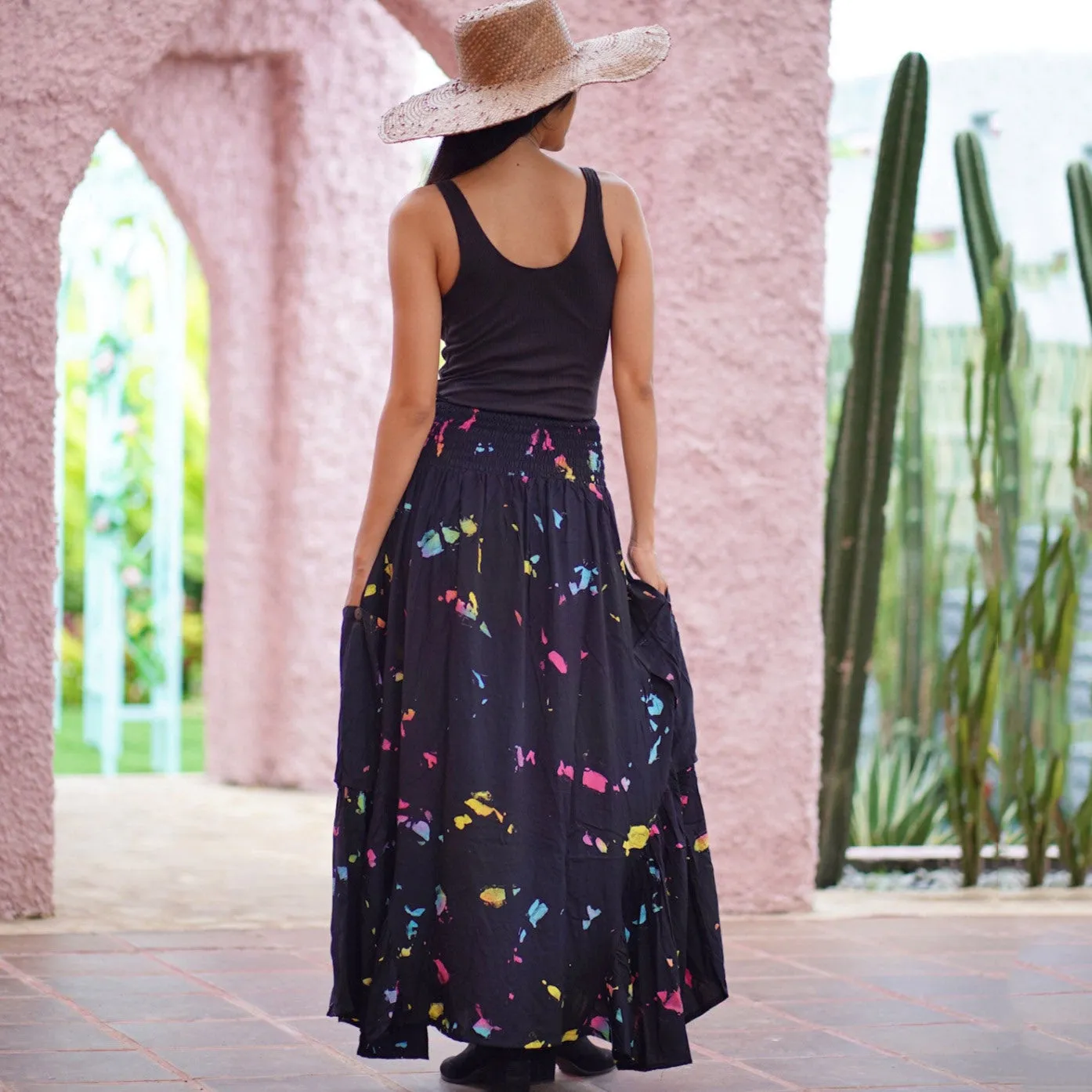 Maria Bohemian Ruffle Pockets Batik Maxi Skirt