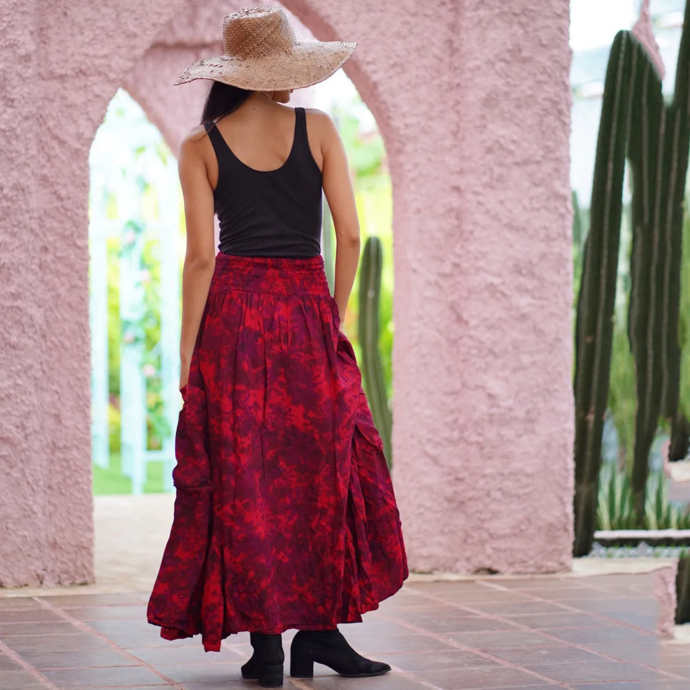 Maria Bohemian Ruffle Pockets Batik Maxi Skirt