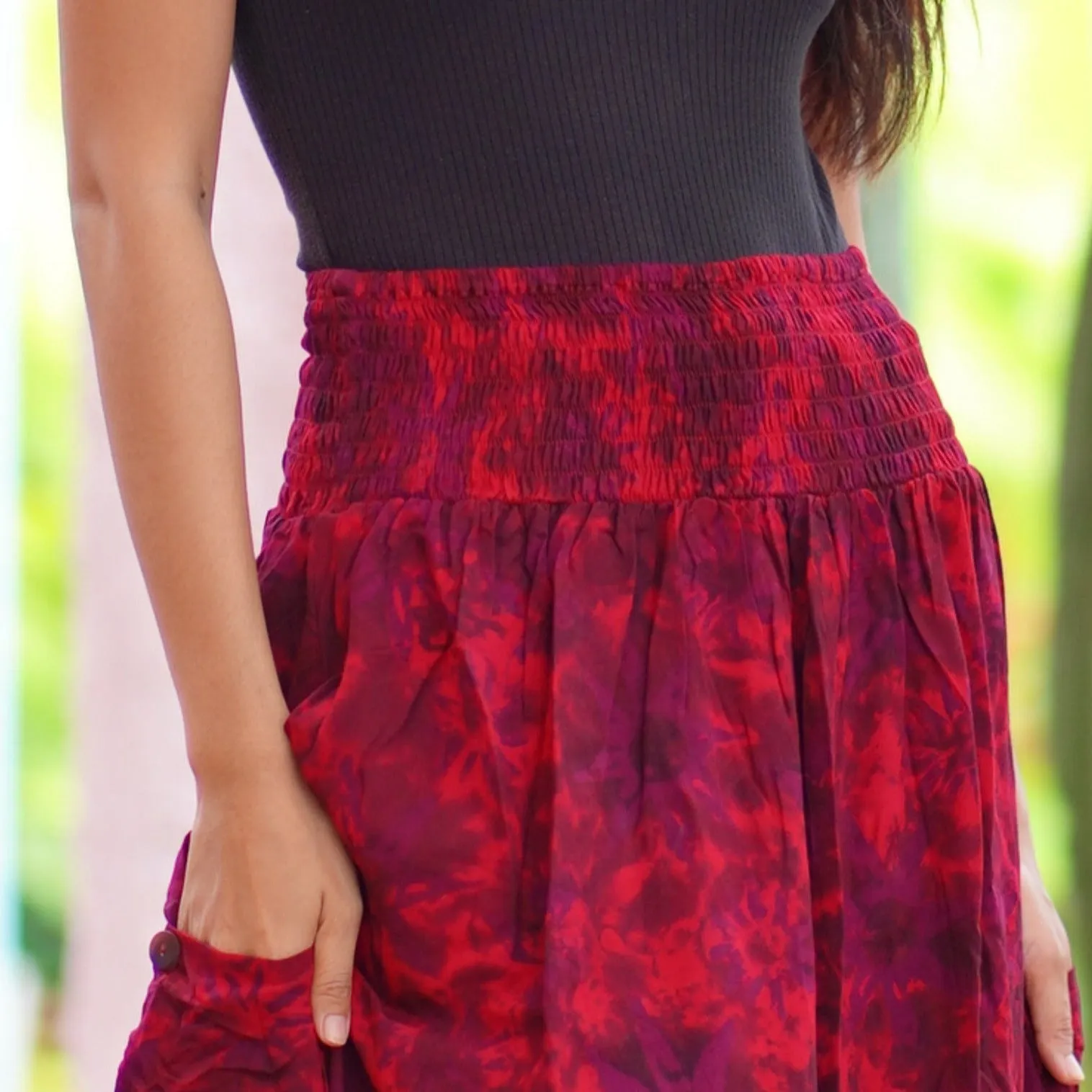Maria Bohemian Ruffle Pockets Batik Maxi Skirt