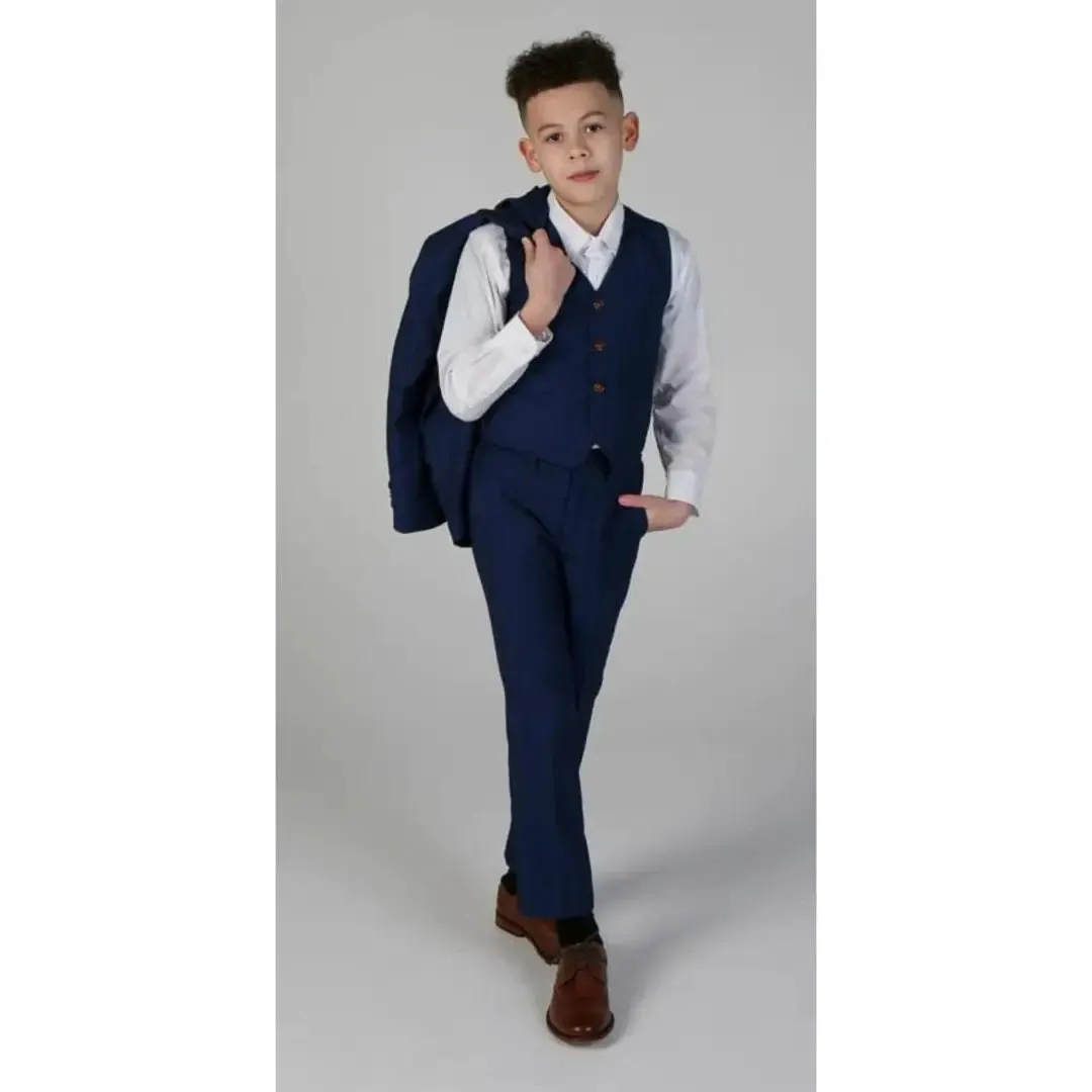 Mayfair - Boy's Blue Birdseye 3 Piece Suit