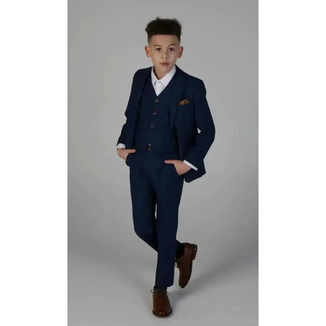 Mayfair - Boy's Blue Birdseye 3 Piece Suit