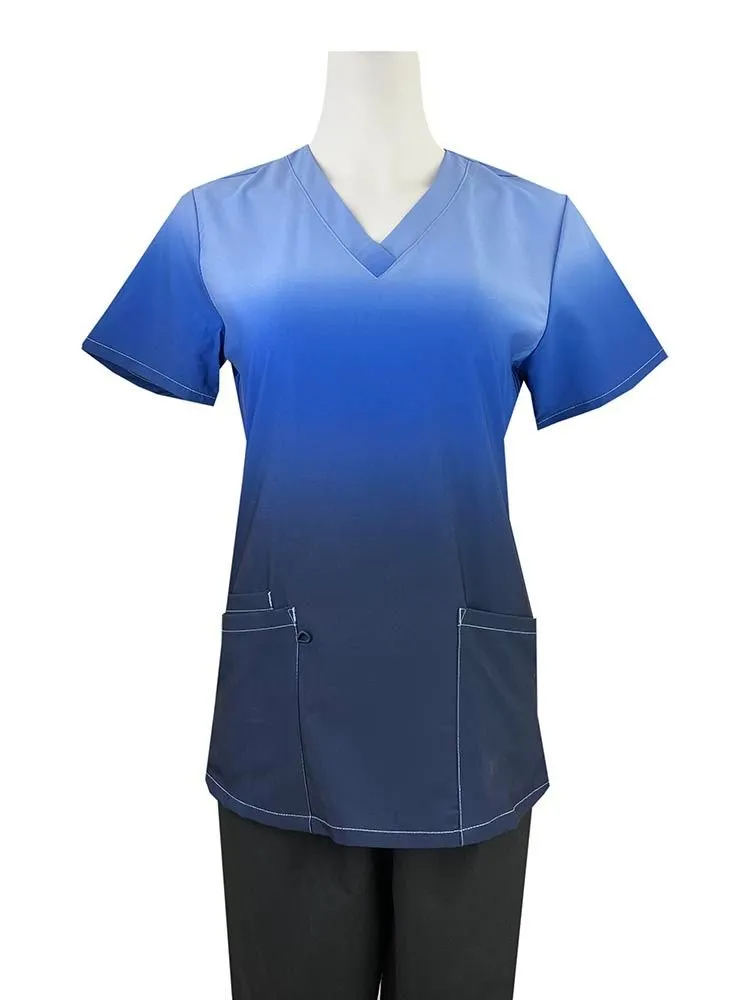Medworks Luv Scrubs Ombre Scrub Top | Blue Grey Ombre
