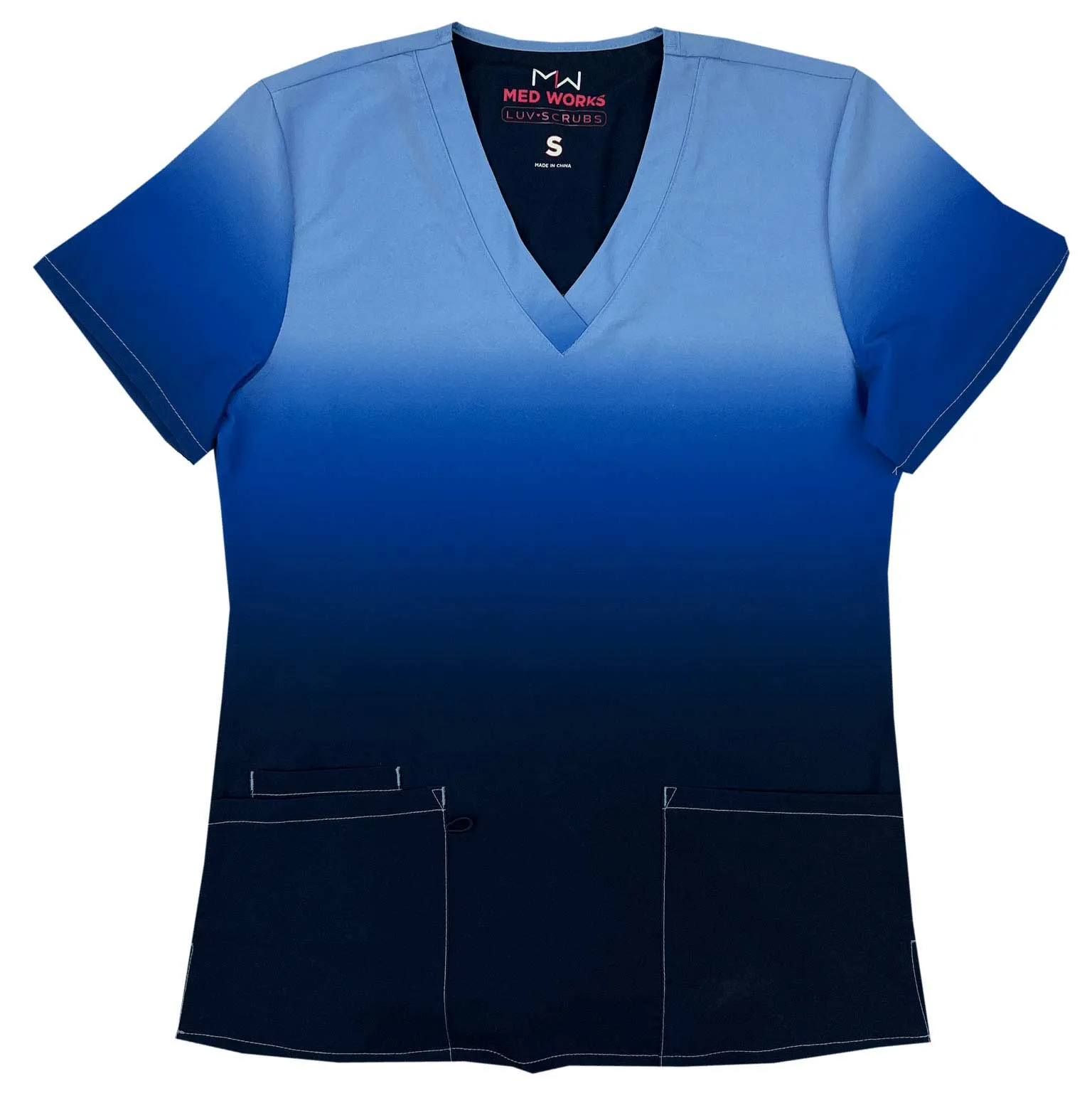 Medworks Luv Scrubs Ombre Scrub Top | Blue Grey Ombre