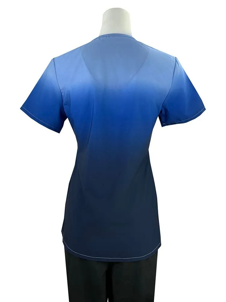 Medworks Luv Scrubs Ombre Scrub Top | Blue Grey Ombre