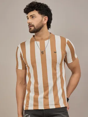 Men Striped T-shirt Light Brown & White
