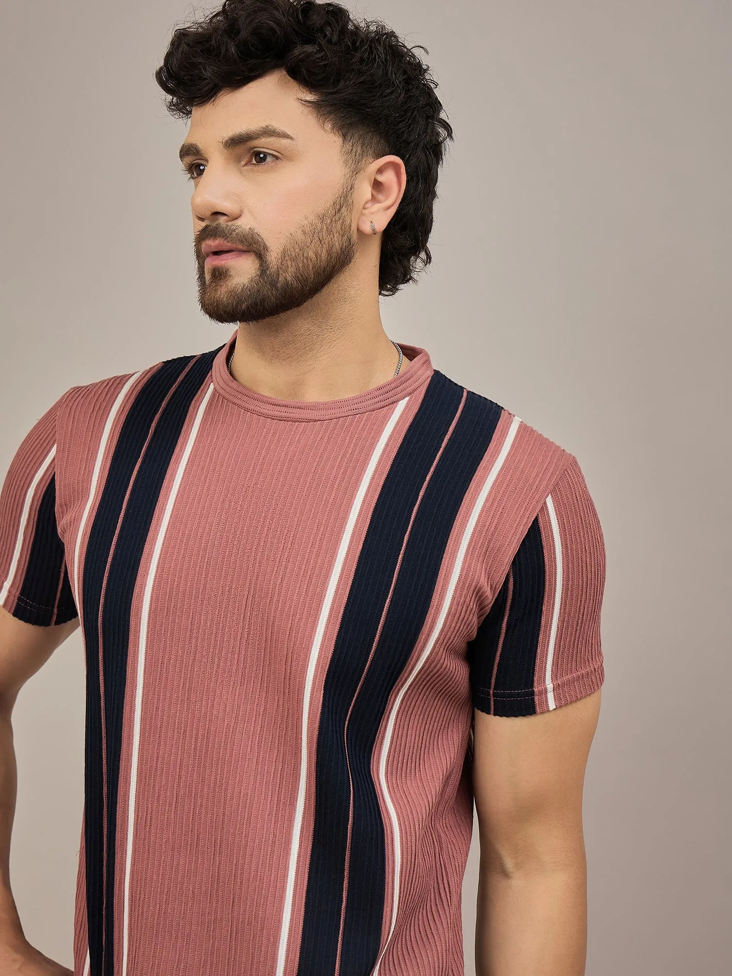 Men Striped T-shirt Rust & Black