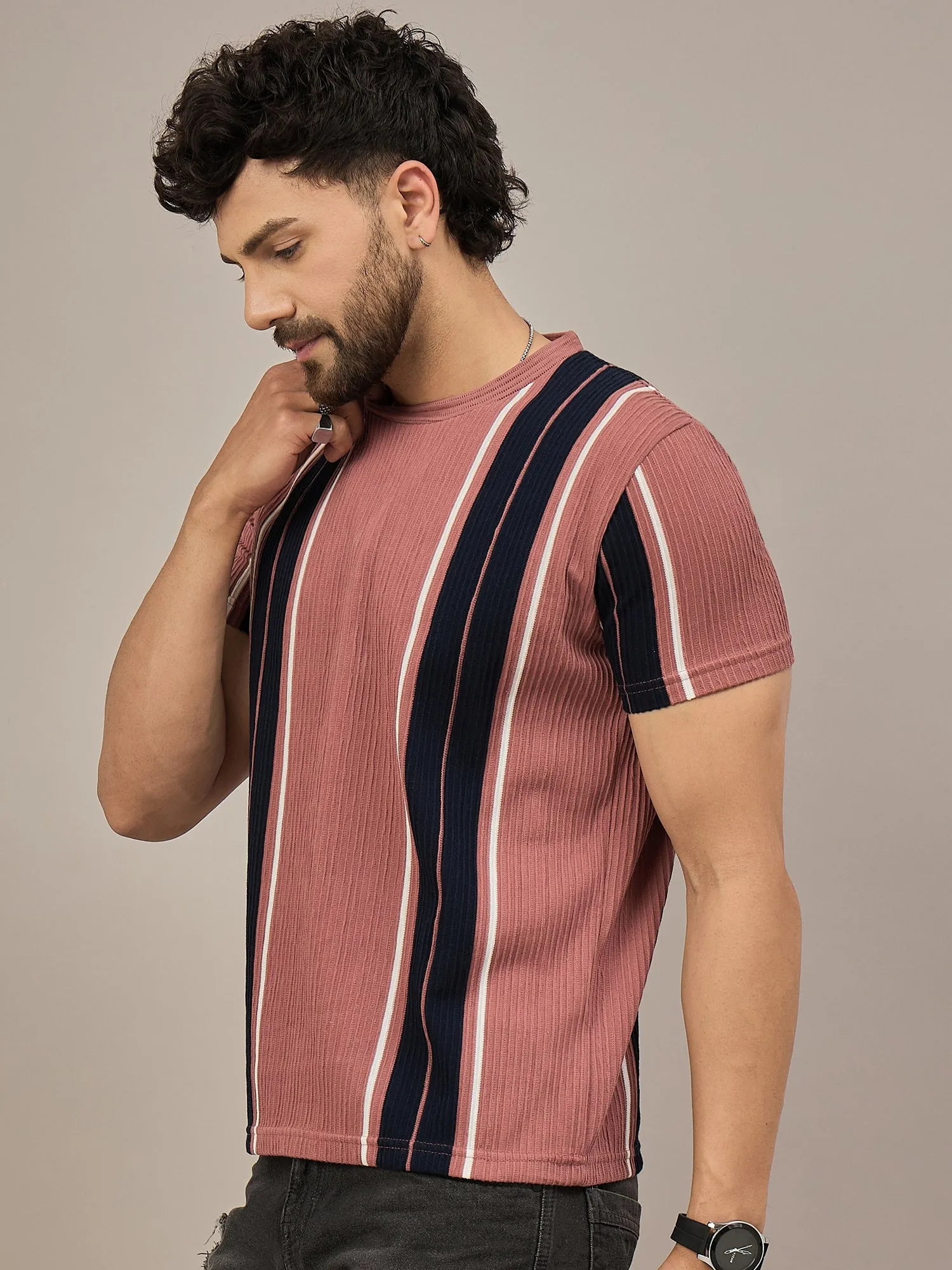 Men Striped T-shirt Rust & Black
