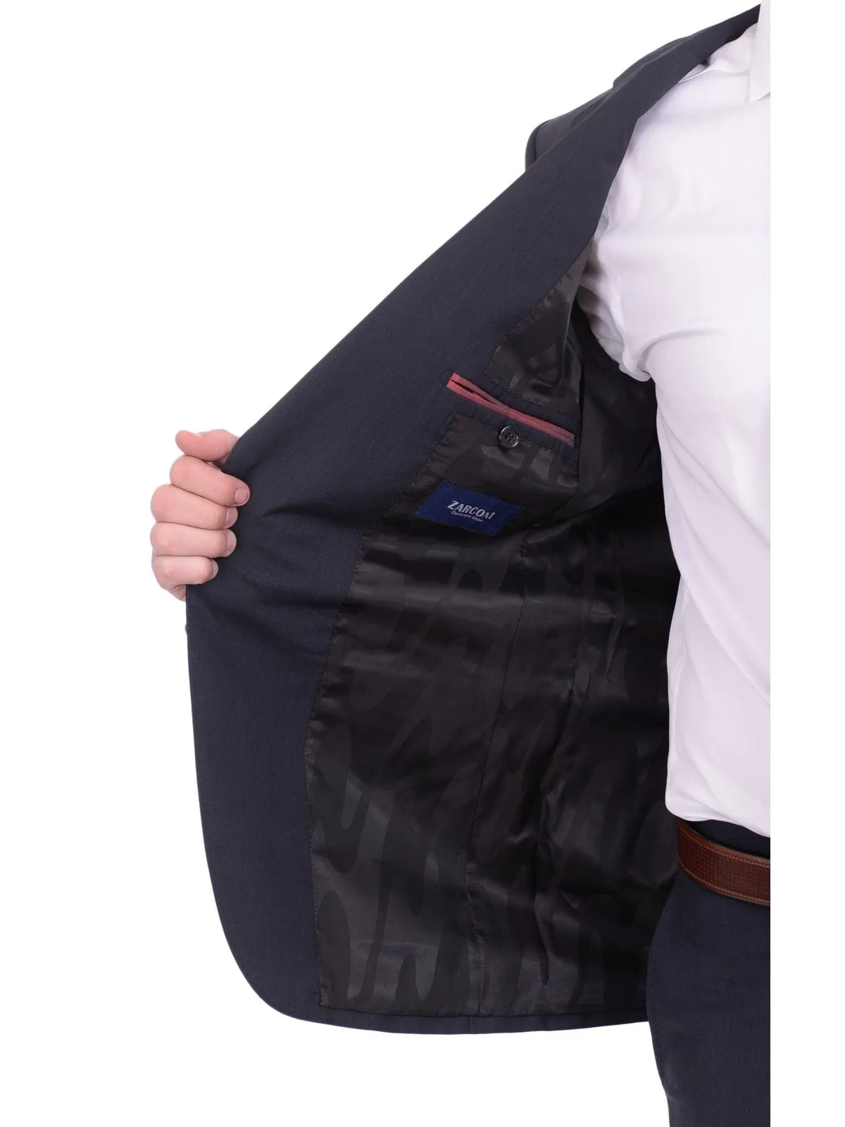 Mens Napoli Slim Fit Blue Textured Half Canvassed Marzotto Wool Suit