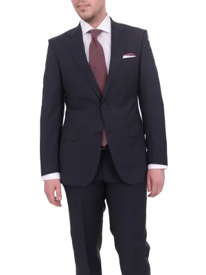 Mens Napoli Slim Fit Blue Textured Half Canvassed Marzotto Wool Suit