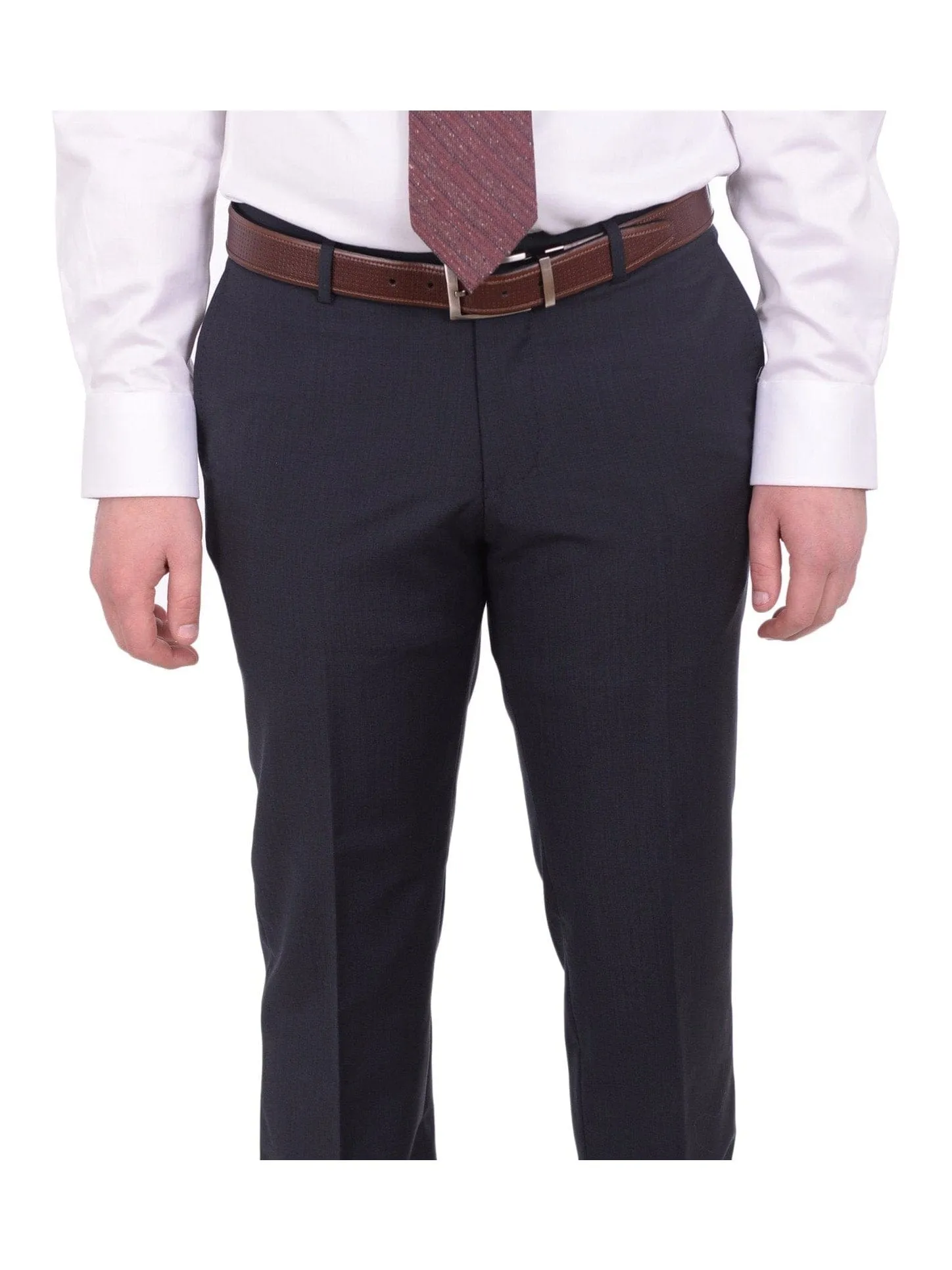 Mens Napoli Slim Fit Blue Textured Half Canvassed Marzotto Wool Suit