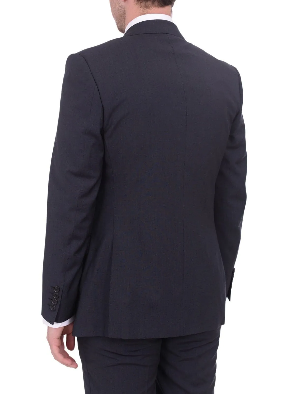 Mens Napoli Slim Fit Blue Textured Half Canvassed Marzotto Wool Suit