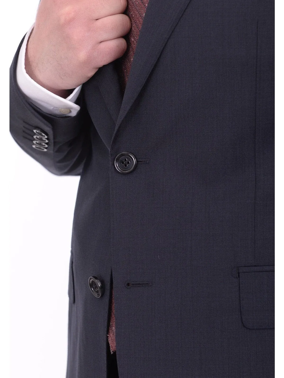 Mens Napoli Slim Fit Blue Textured Half Canvassed Marzotto Wool Suit