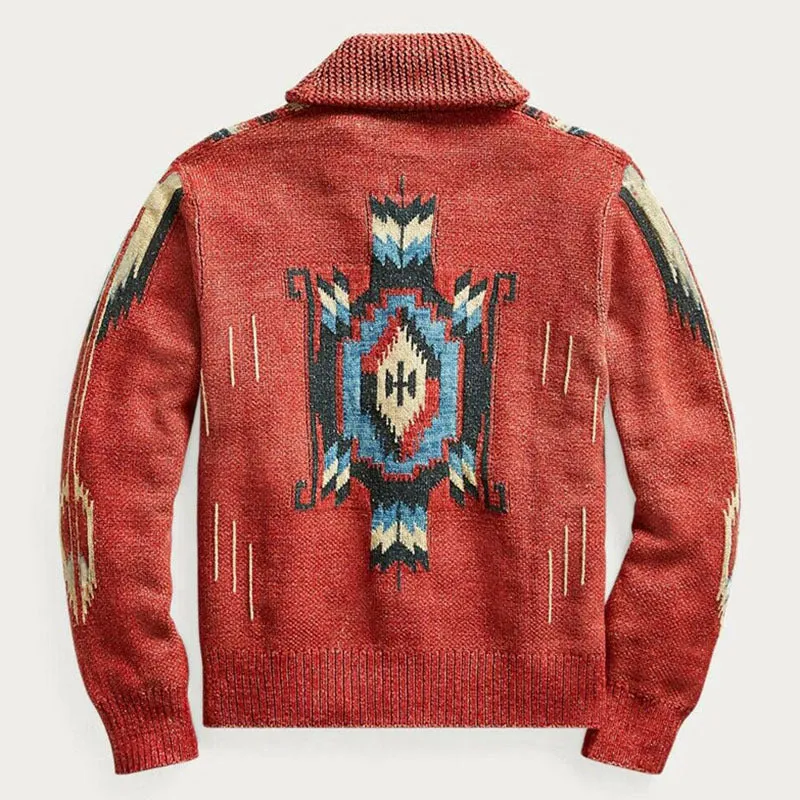 Men's Vintage Jacquard Sleeve Lapel Knitwear
