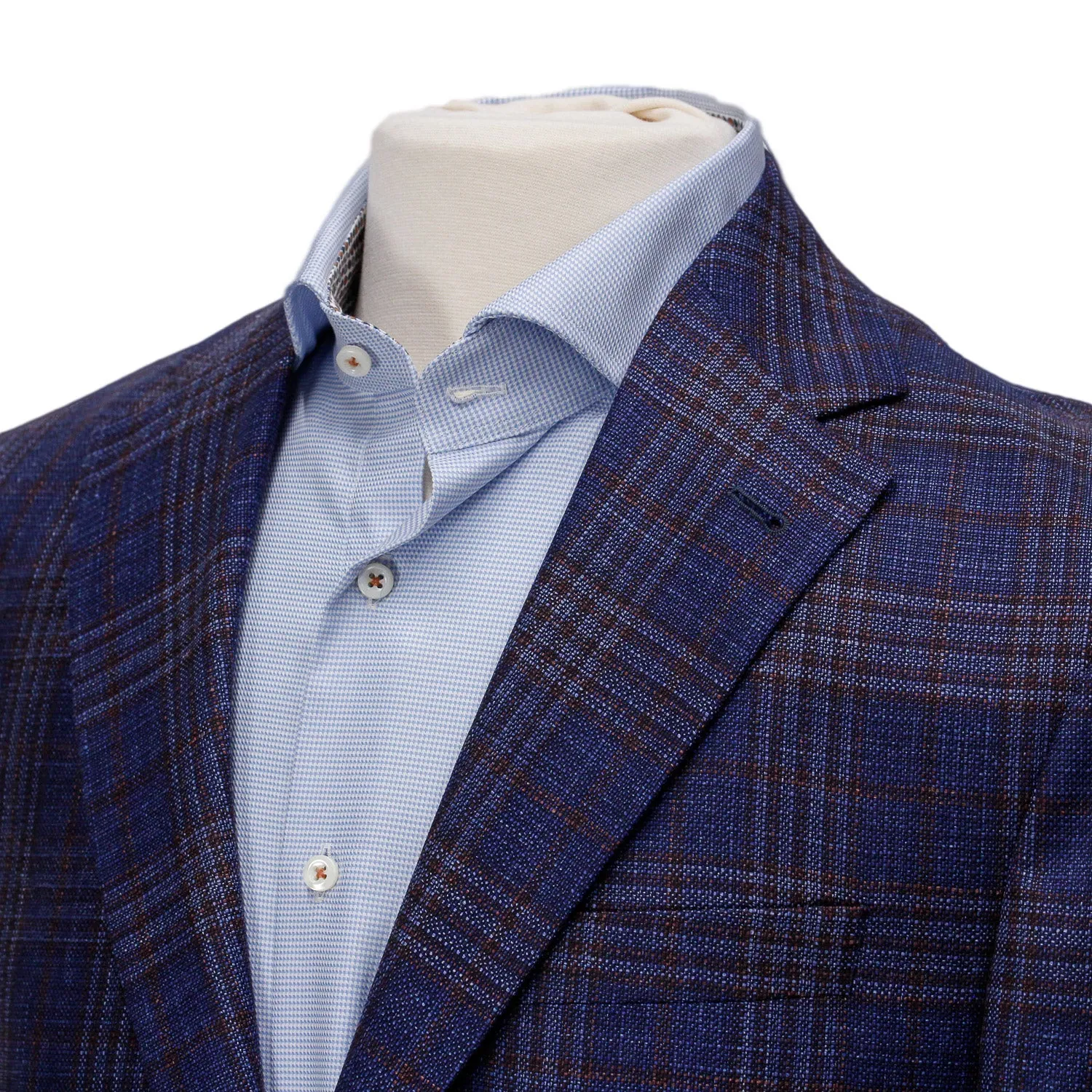 Mid-Blue with Burgundy Check Midland Contemporary Fit Sport Coat Loro Piana - Jack Victor