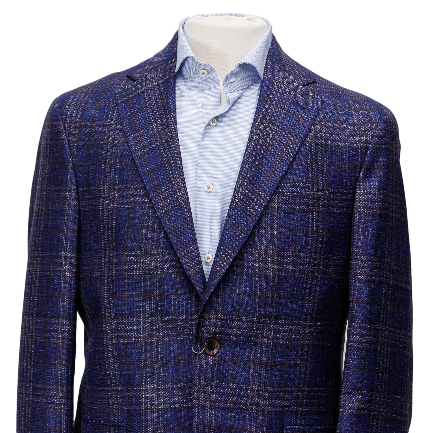 Mid-Blue with Burgundy Check Midland Contemporary Fit Sport Coat Loro Piana - Jack Victor