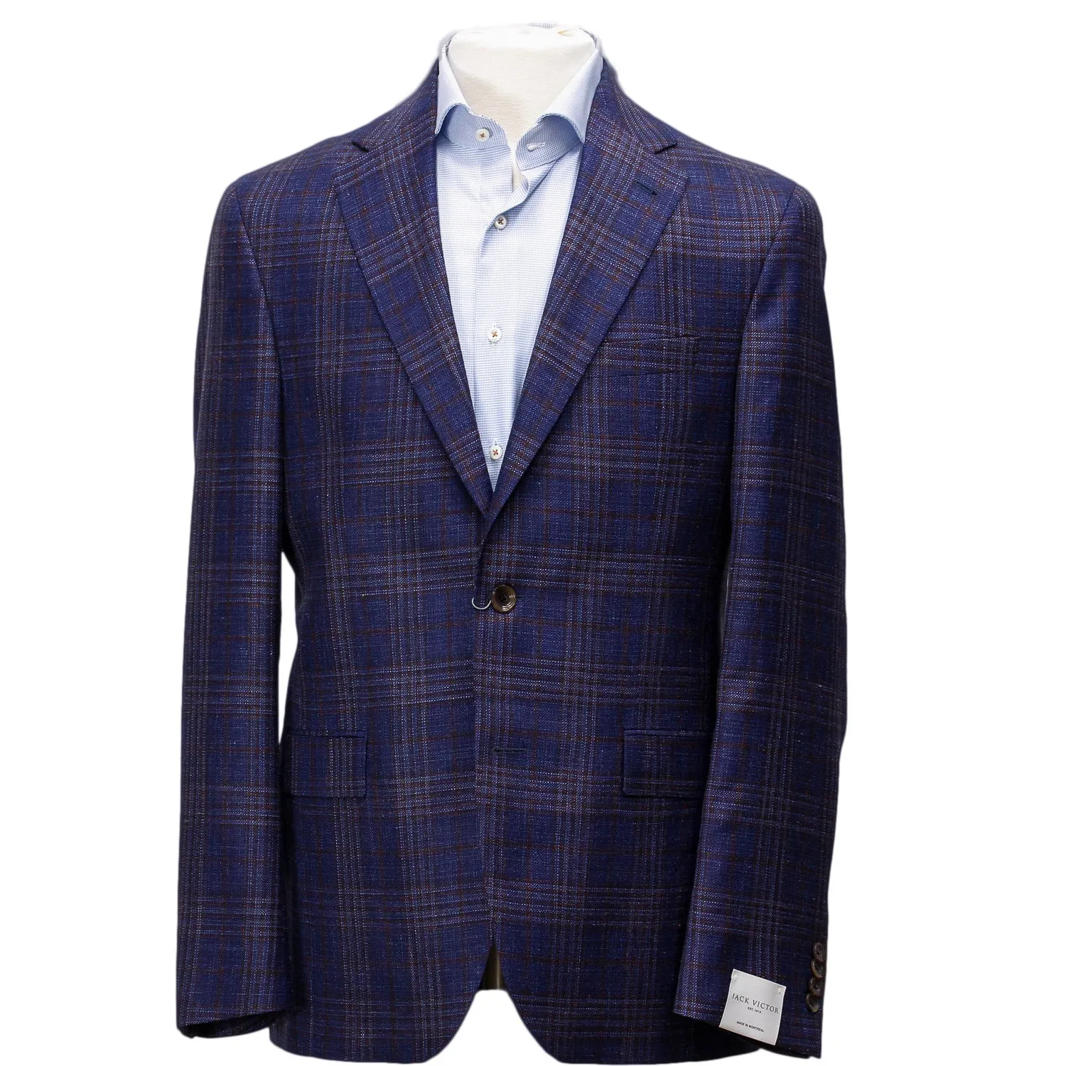 Mid-Blue with Burgundy Check Midland Contemporary Fit Sport Coat Loro Piana - Jack Victor