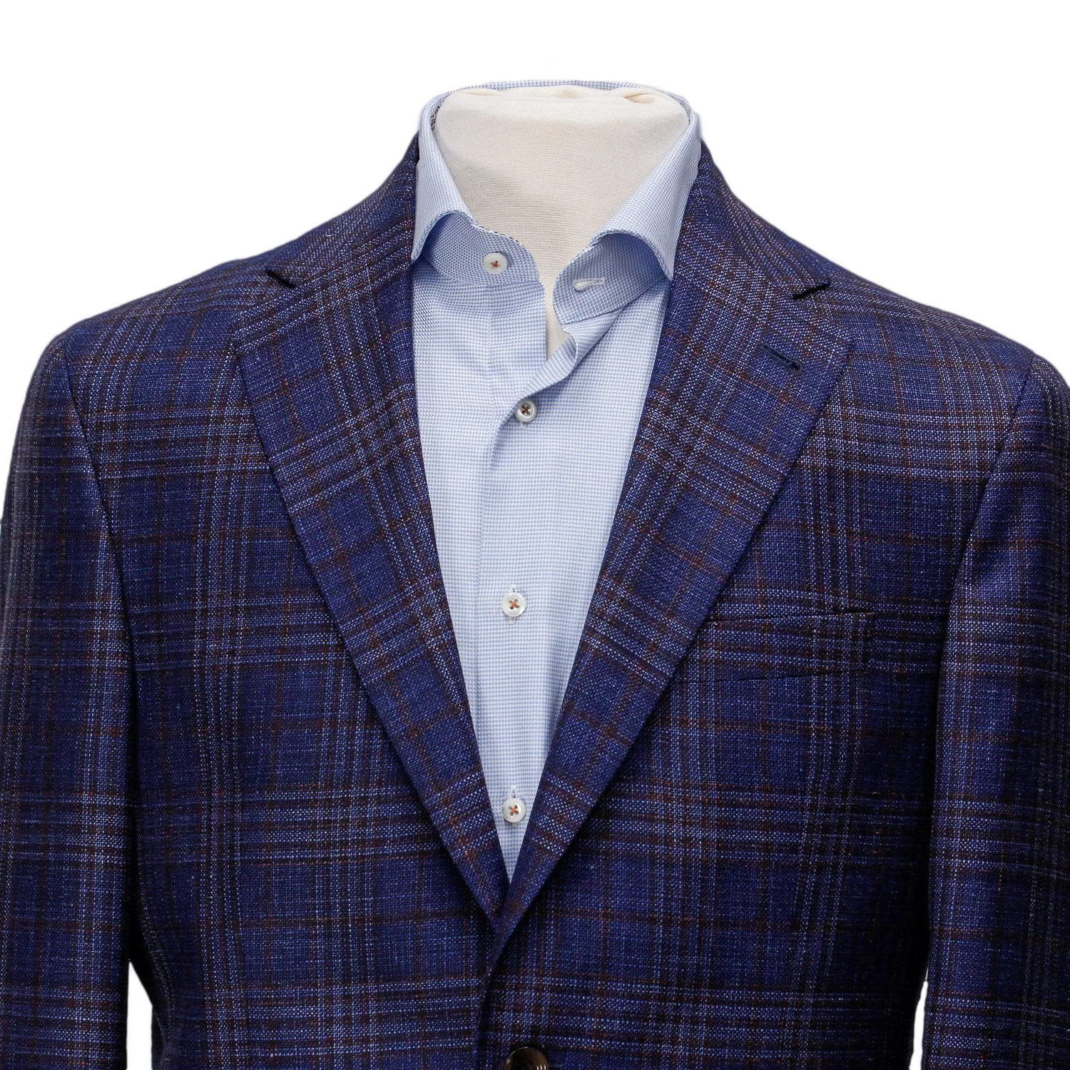 Mid-Blue with Burgundy Check Midland Contemporary Fit Sport Coat Loro Piana - Jack Victor