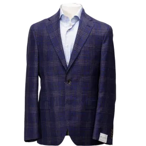 Mid-Blue with Burgundy Check Midland Contemporary Fit Sport Coat Loro Piana - Jack Victor