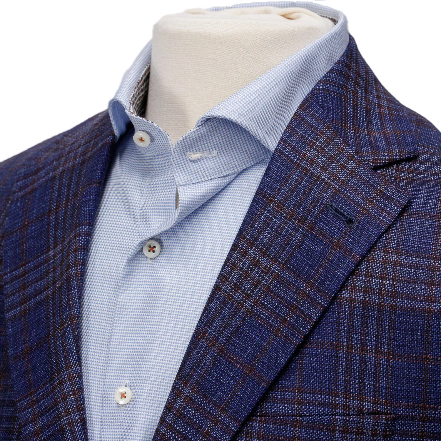Mid-Blue with Burgundy Check Midland Contemporary Fit Sport Coat Loro Piana - Jack Victor