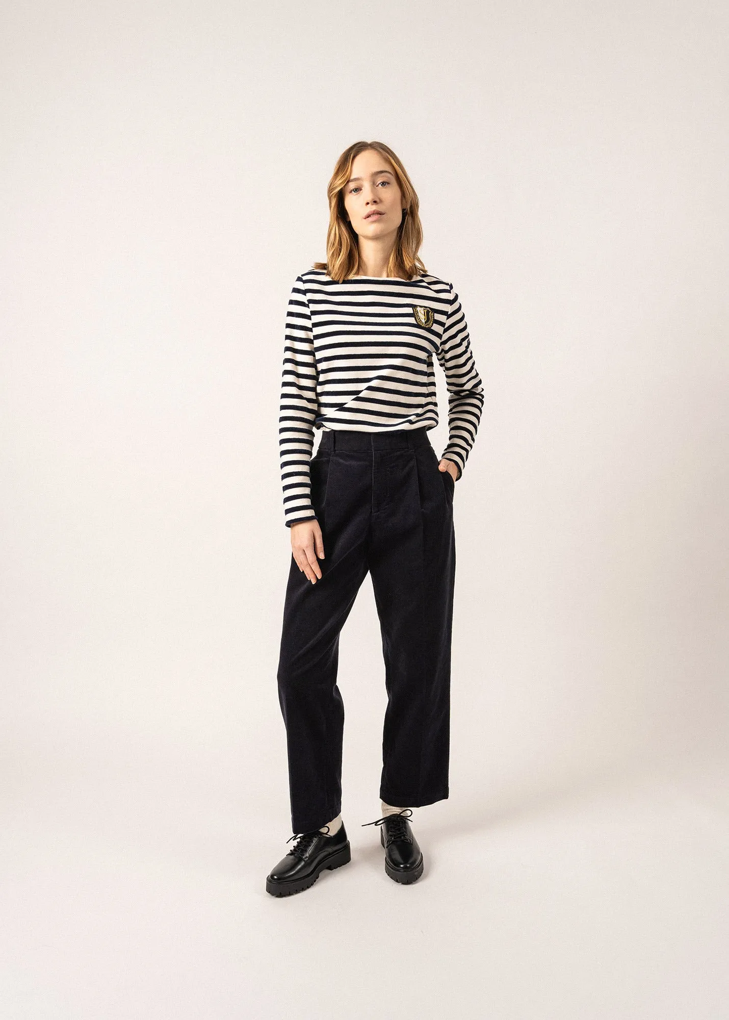 Méridame Campus Breton Shirt - with embroidered SAINT JAMES crest (ECUME/MARINE)