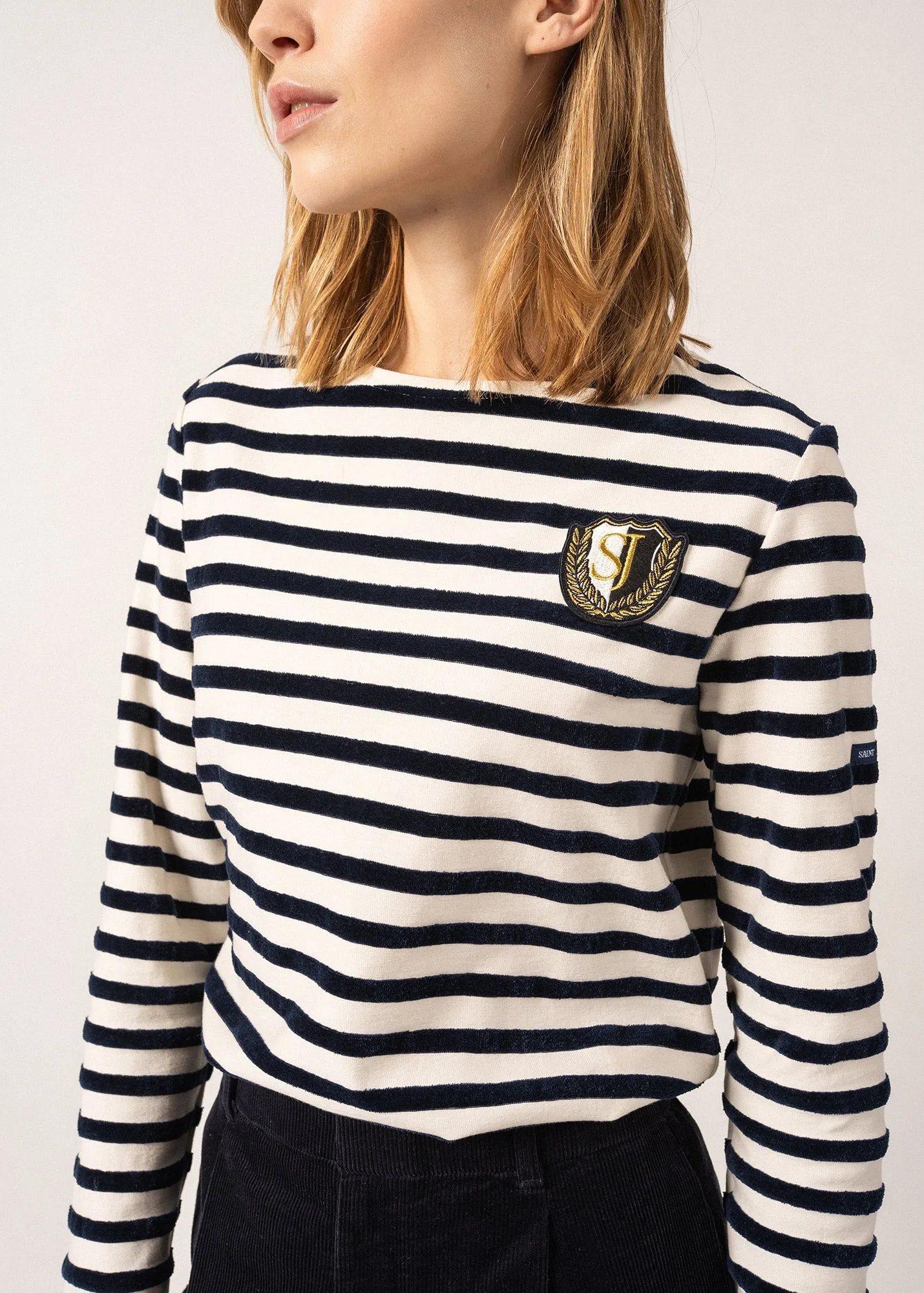 Méridame Campus Breton Shirt - with embroidered SAINT JAMES crest (ECUME/MARINE)