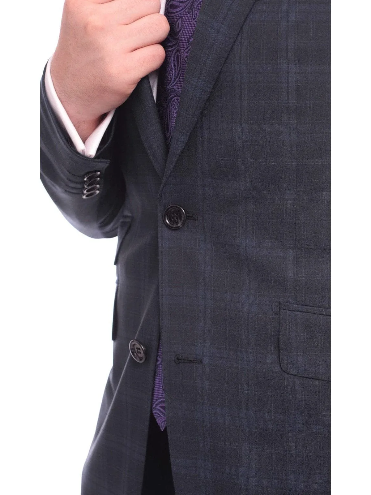 Napoli Slim Fit Blue Plaid Half Canvassed Super 120s Guabello Wool Suit