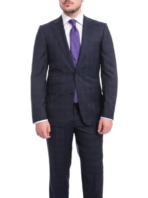 Napoli Slim Fit Blue Plaid Half Canvassed Super 120s Guabello Wool Suit