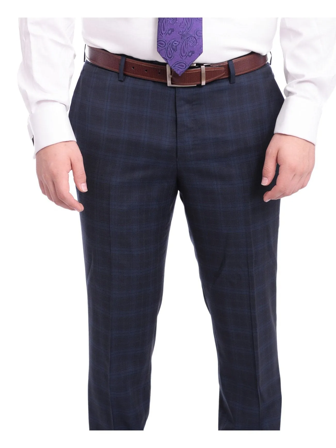Napoli Slim Fit Blue Plaid Half Canvassed Super 120s Guabello Wool Suit