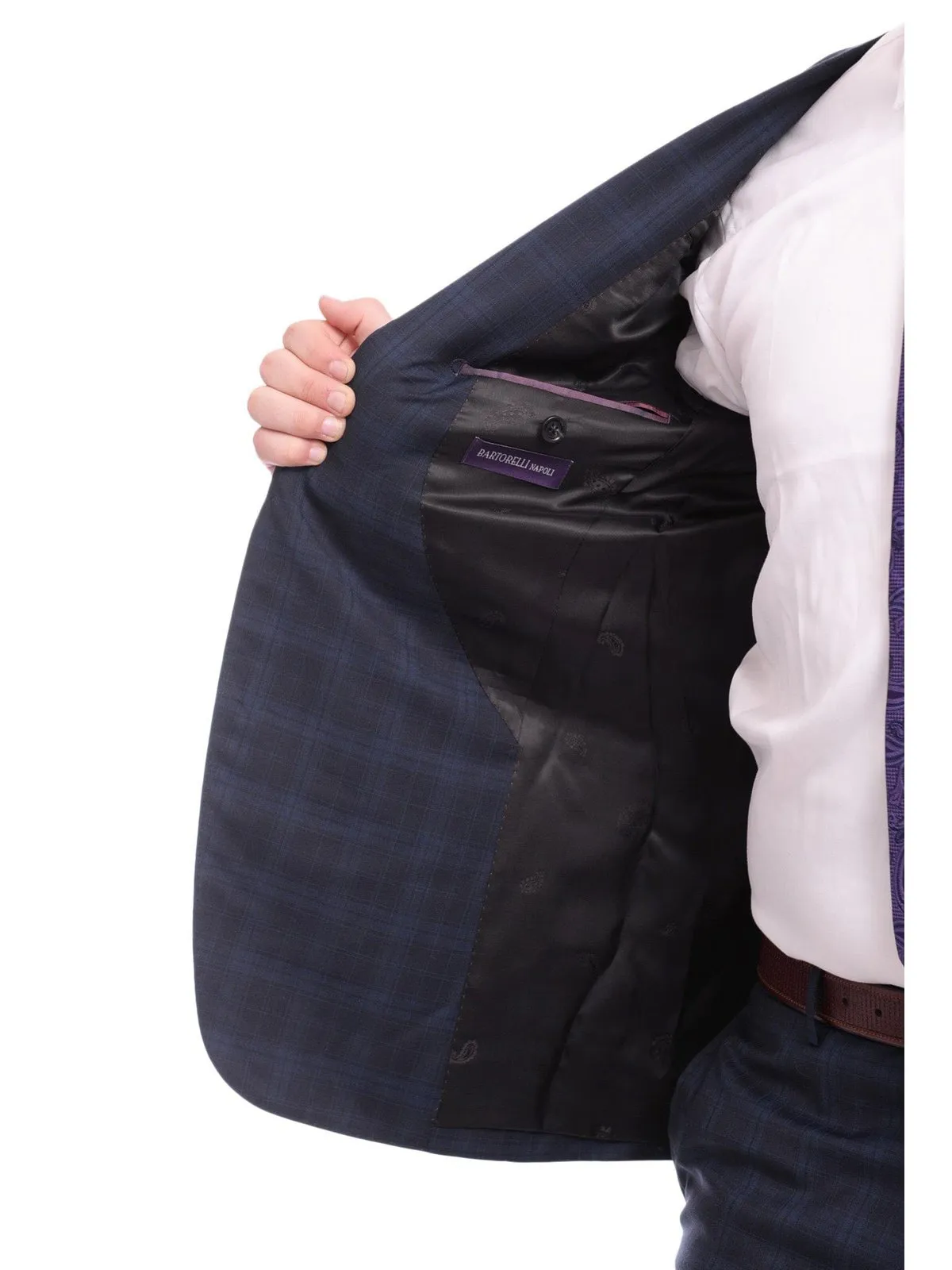 Napoli Slim Fit Blue Plaid Half Canvassed Super 120s Guabello Wool Suit