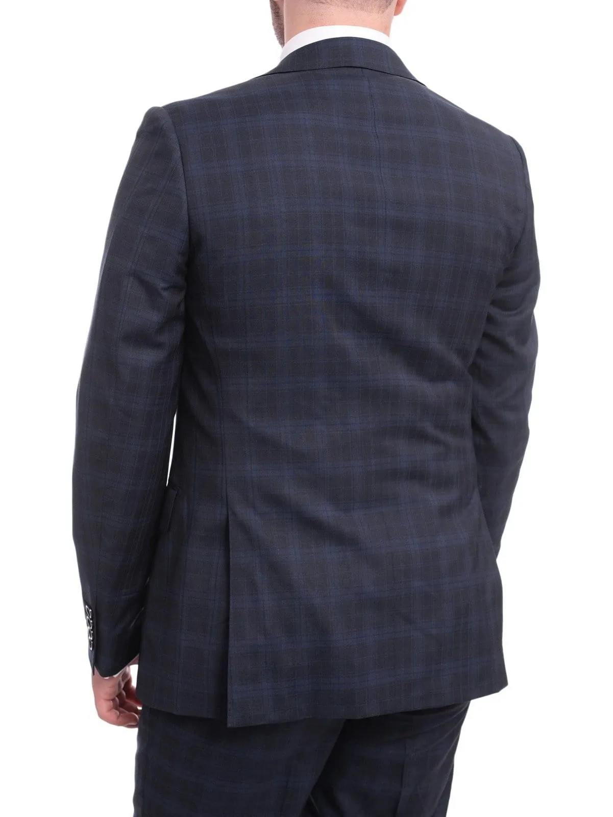 Napoli Slim Fit Blue Plaid Half Canvassed Super 120s Guabello Wool Suit