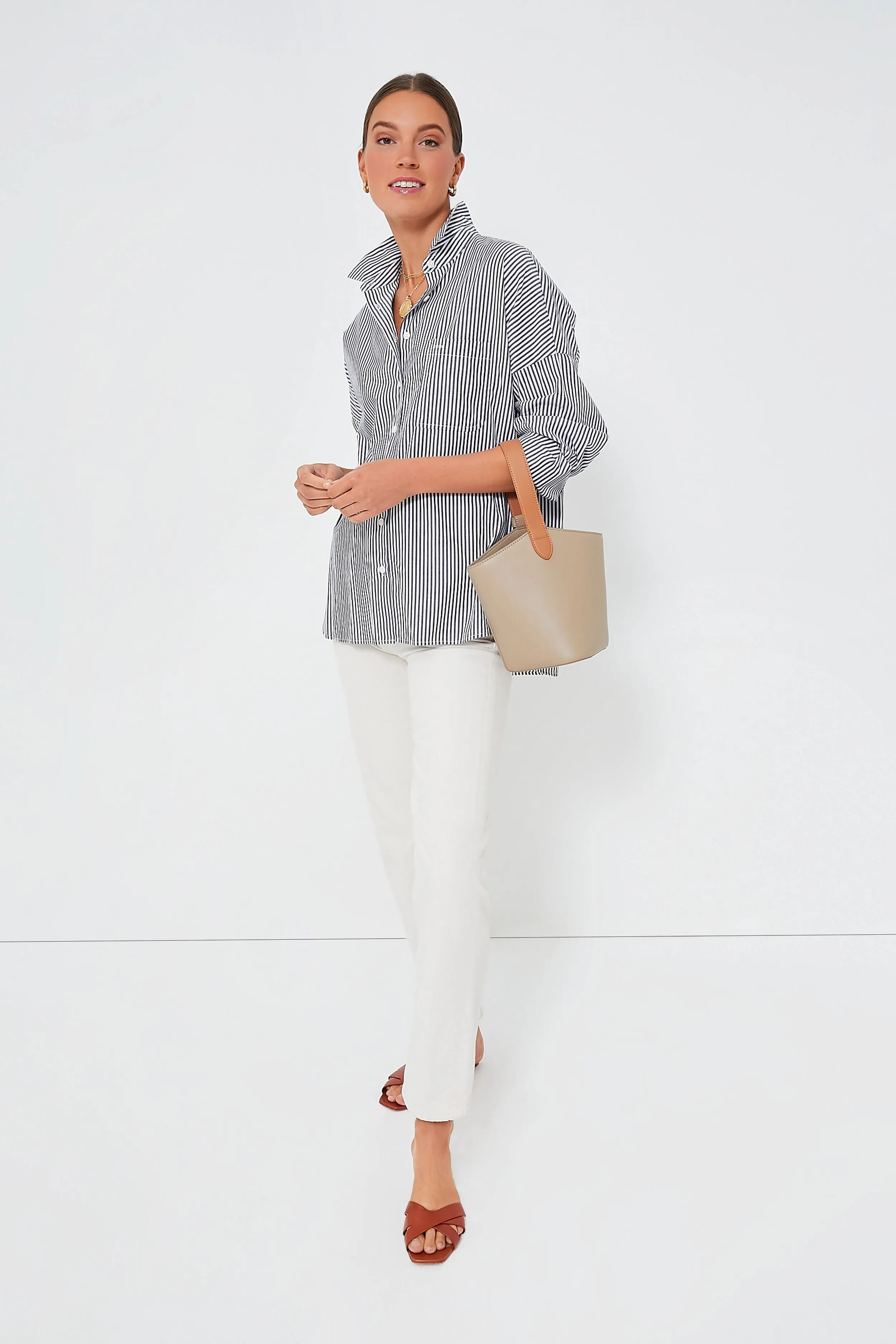 Navy and White Bi Stripe Standard Shirt