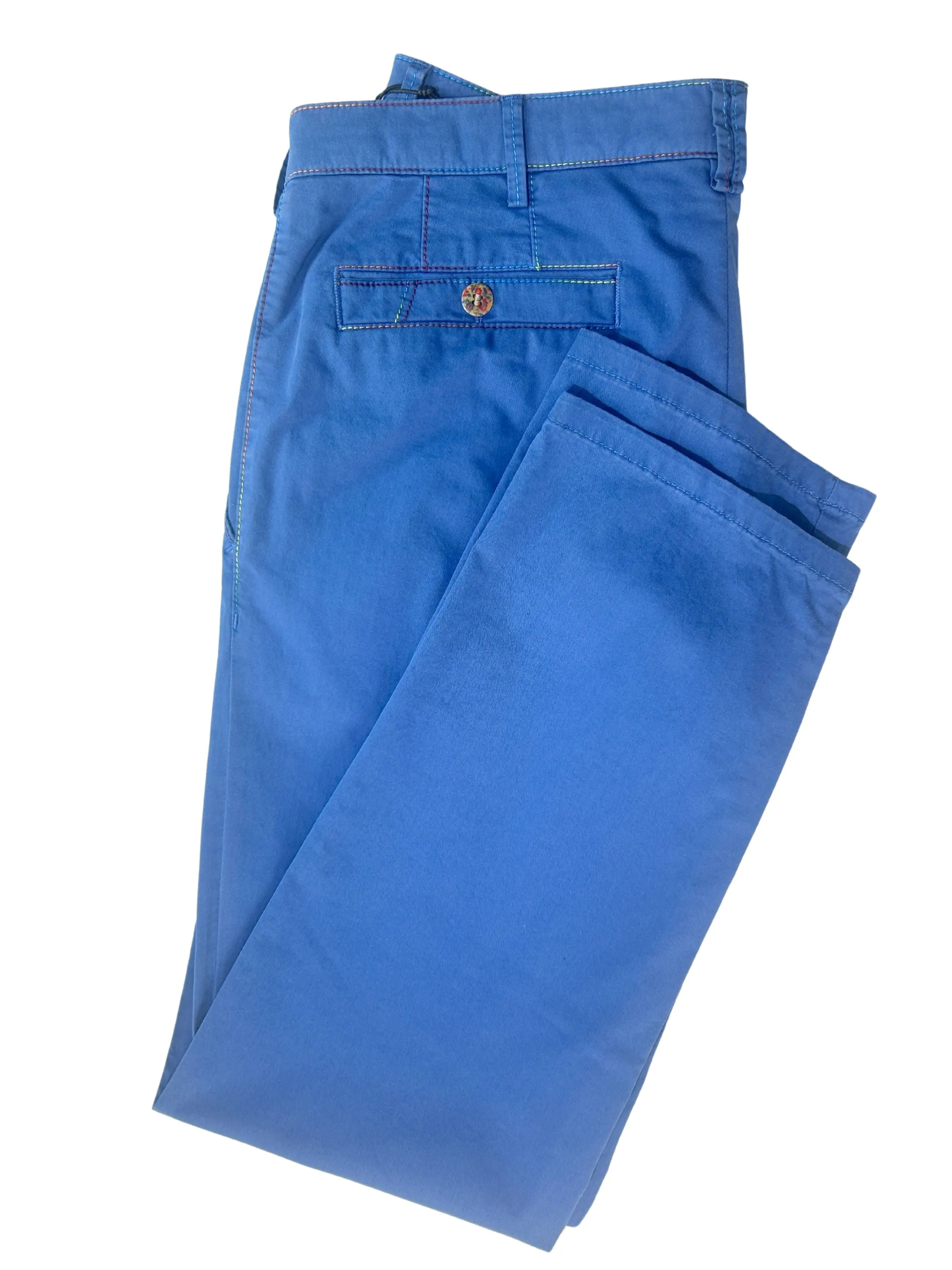 NEW YORK MID BLUE CHINOS WITH RAINBOW STITCHING