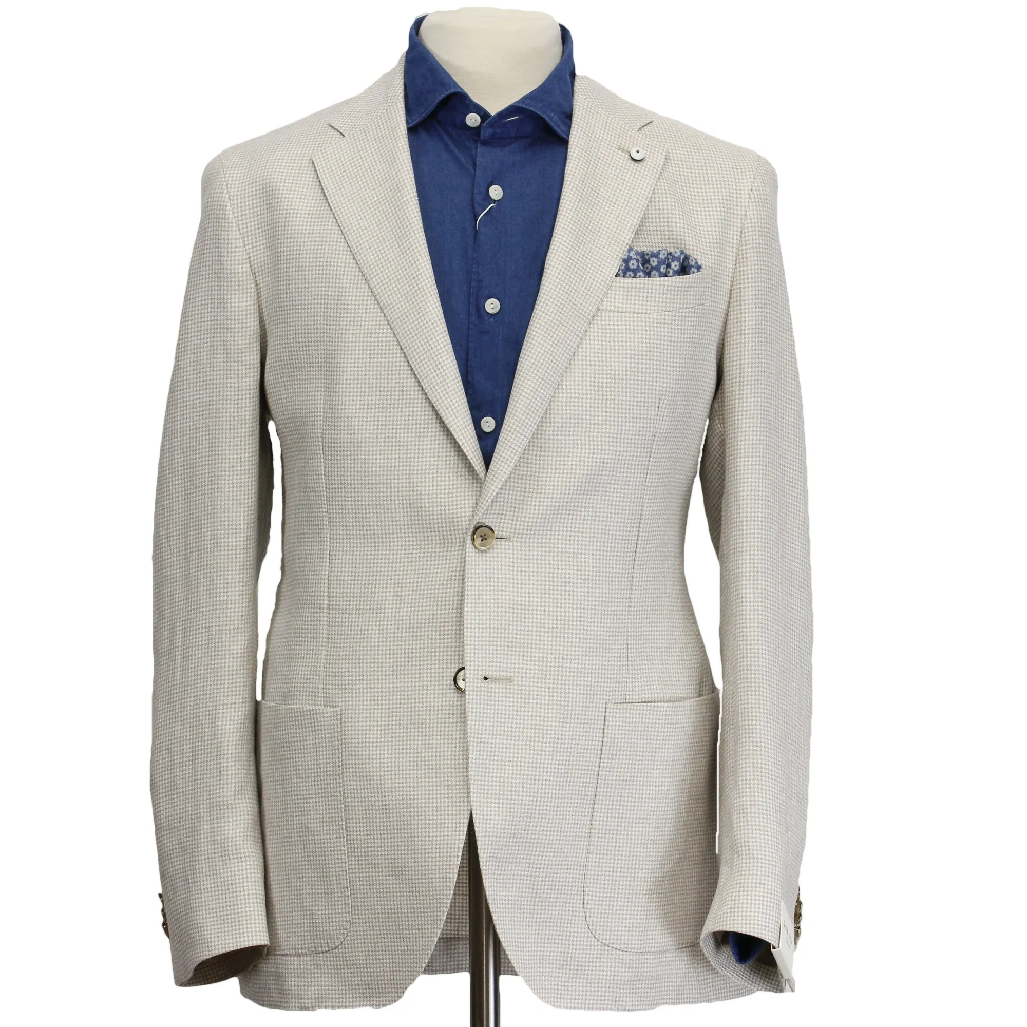 Oatmeal Houndstooth Linen Unconstructed Jacket - LBM 1911